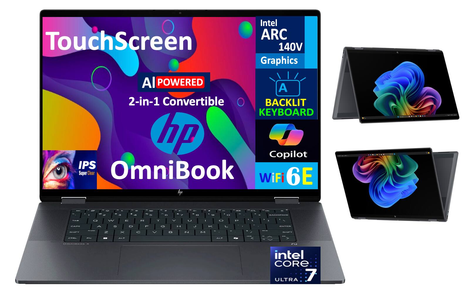 HP - OmniBook 2-in-1 Laptop 16.0 WUXGA Display (Intel Ultra 7-258V, 32GB LPDDR5X, 2TB SSD, Intel Arc 140V, Win 11 Home) - Eclipse Gray