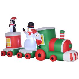 Homcom - 11ft Christmas Inflatable Holiday Train with Santa/Snowman/Penguin, LED Yard Decor - Multi-colored
