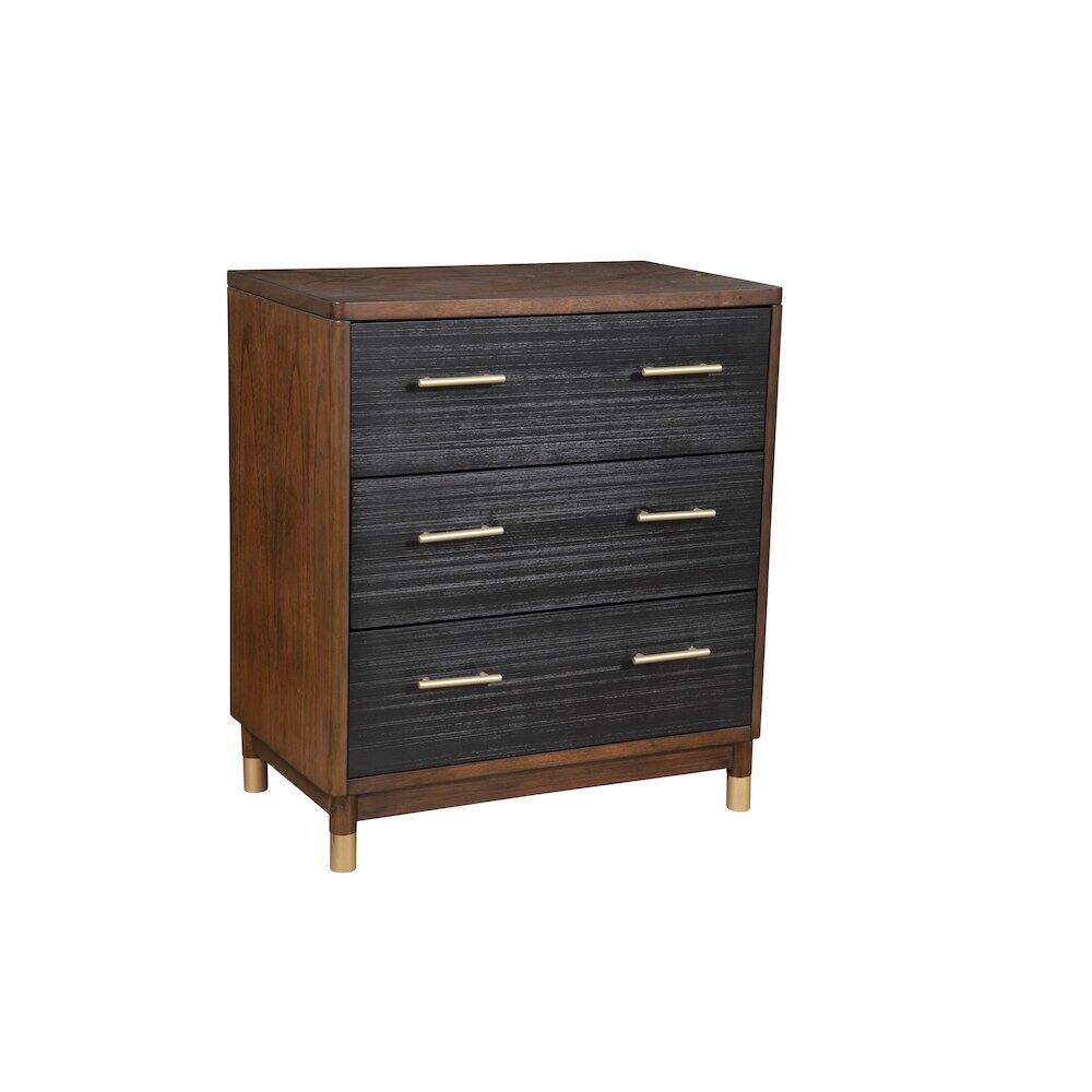 Front. Alpine Furniture - Belham 3 Drawer Small Chest - Two Tone - Dark Walnut & Black.