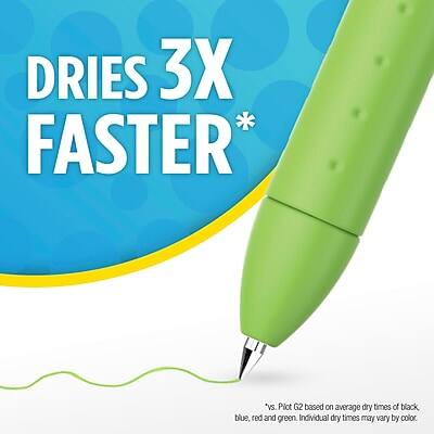DRIES 3X FASTER*

*vs Pilot G2 based on average dry times of black, blue, red, and green. Individual dry times may vary by color.