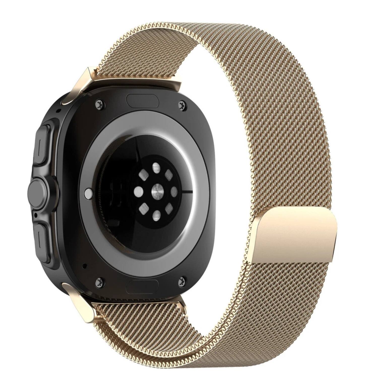 Left. Stock Preferred - Mesh Stainless Steel Band for Samsung Galaxy Watch Ultra 47mm - Champagne - Champagne.