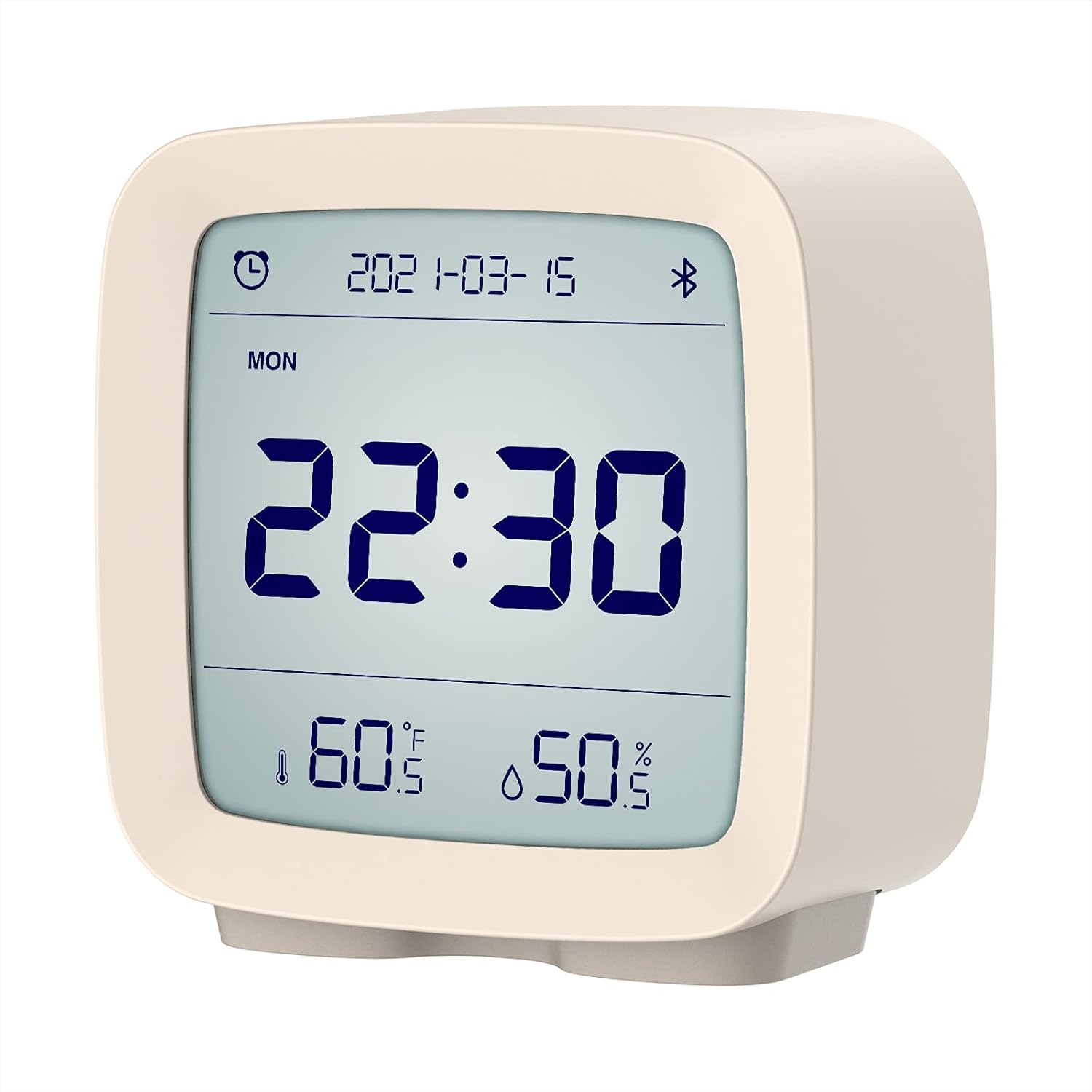 Auledio - Smart Bluetooth digital alarm clock with bedroom temperature and humidity display, easily set via app - White