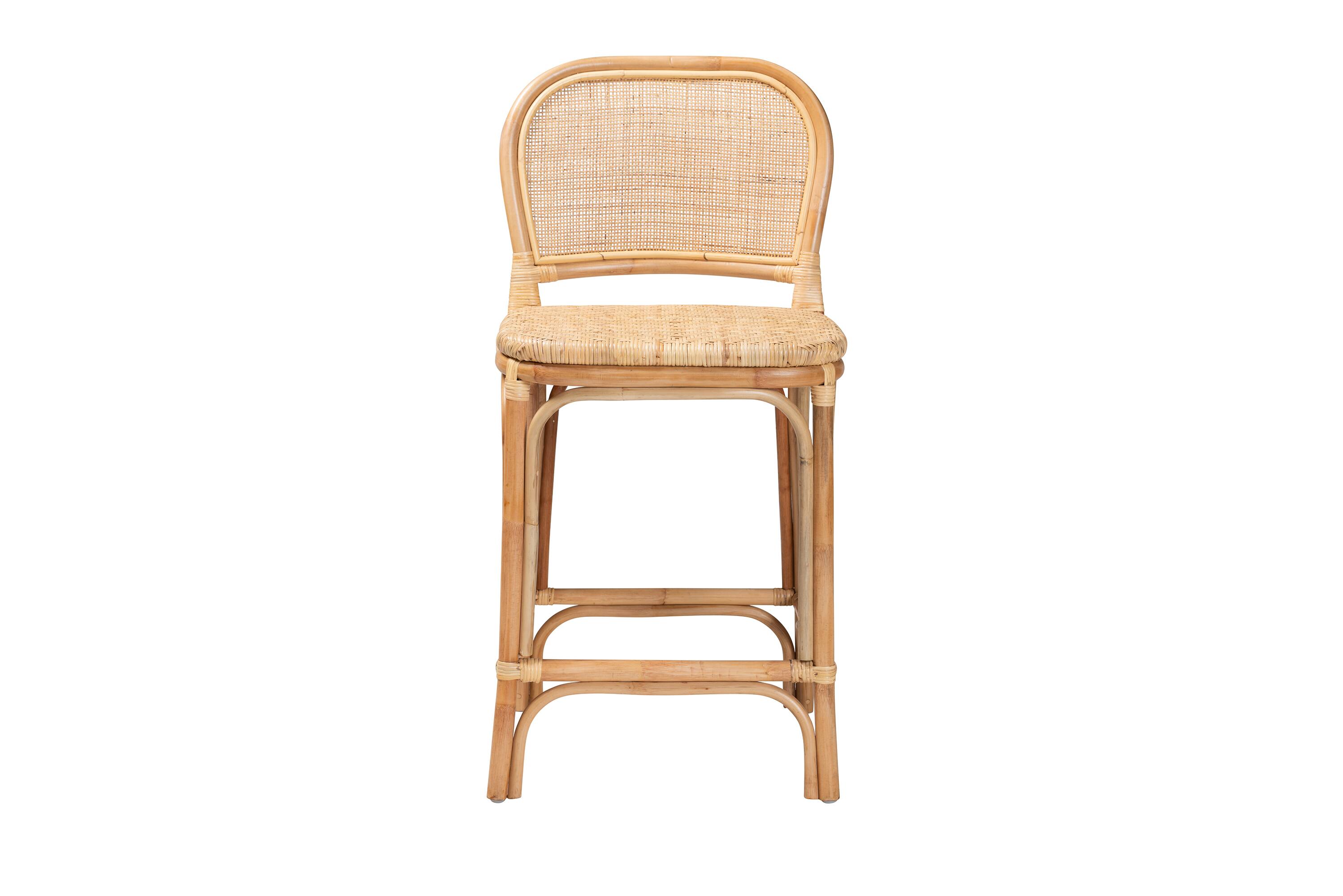Angle. bali & pari - Adrena Modern Bohemian Natural Rattan Counter Stool - Natural Brown.