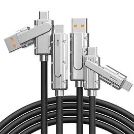 Topteng - 120W 4-in-1 Universal Flash Charging Cable – Two-in-Two Design, 3.28ft, Zinc Alloy Shell for iPhone/Samsung/Android - Black