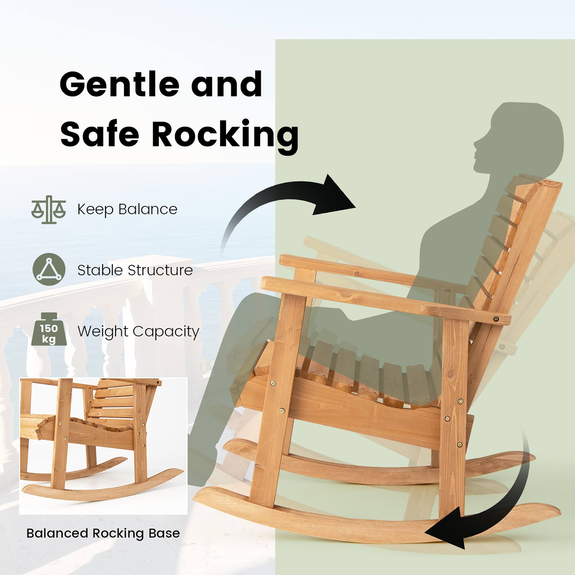 Gentle and Safe Rocking, Keep Balance, Stable Structure, 150 kg Weight Capacity, Balanced Rocking Base