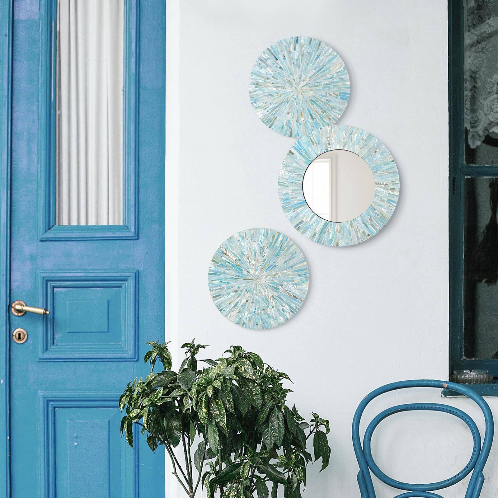 Alt View 3. Cedar Assembly - Beach Mirror Wall Decor For Living Room Mother Of Art Bedroom Bathroom Decoration Handmade Round Hanging ... - Light Brown.