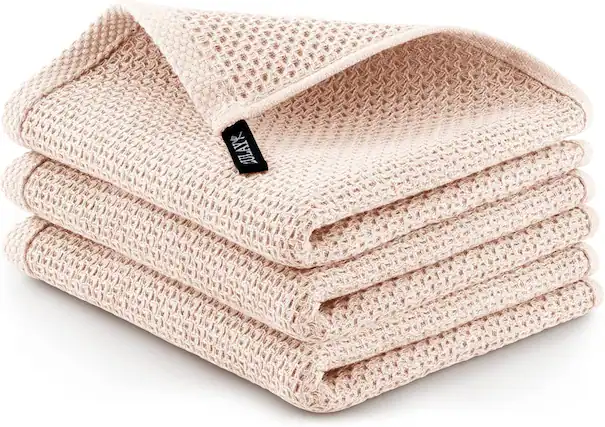 Front. Zulay Kitchen - Zulay Kitchen Reusable Kitchen Towels 3 Pack 100% Cotton Waffle Weave - 12x12” Super Absorbent Dish Towels - Beige.