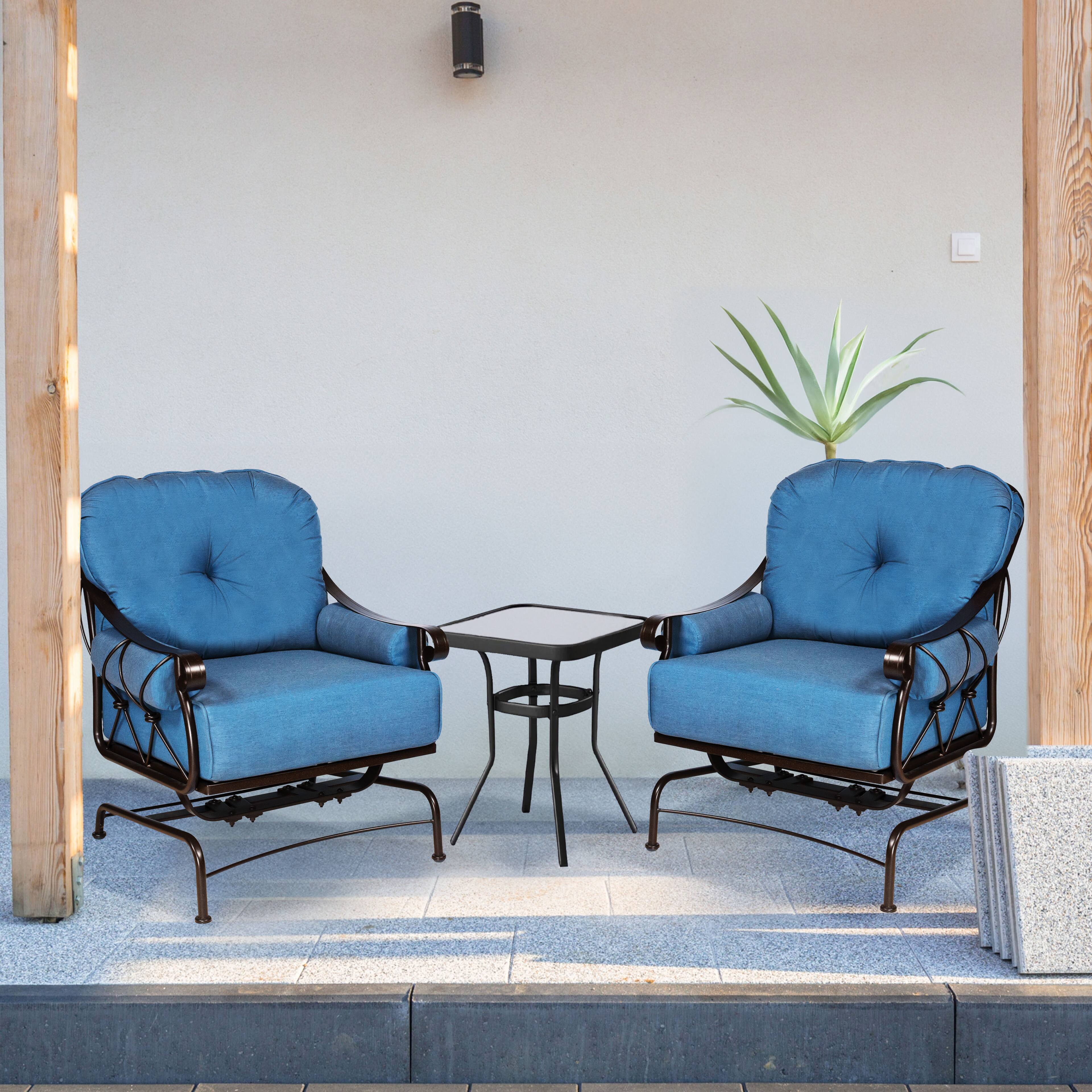 Alt View 3. Four Seasons Courtyard - Four Seasons Courtyard Uptown 3 Piece Chat Set w/ 2 Rocker Chairs & 1 Side Table - Blue.