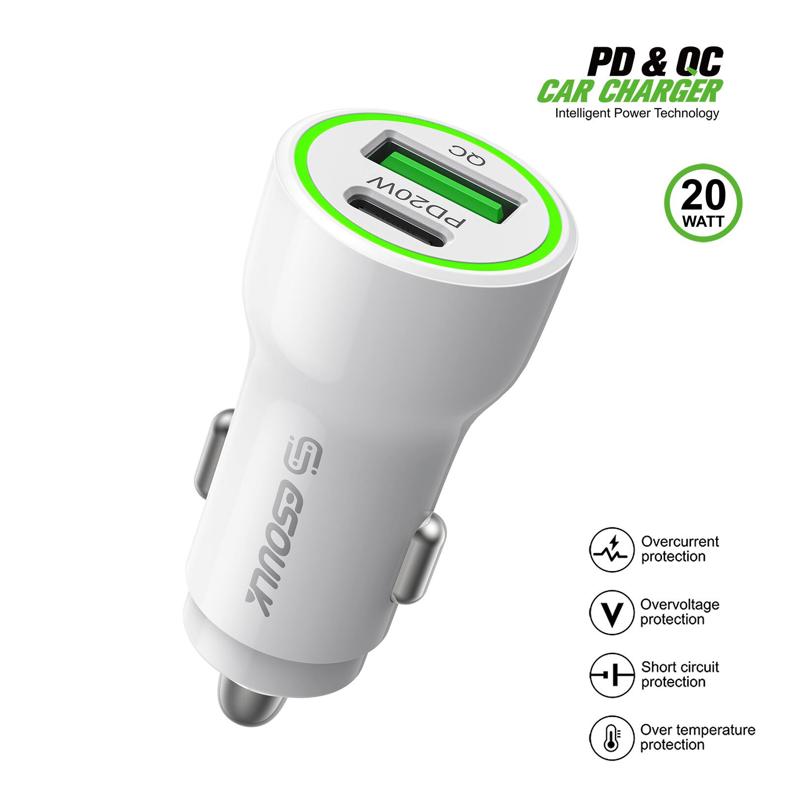 QC PD20W PD & QC CAR CHARGER Intelligent Power Technology 20 WATT

CSOULK

Overcurrent protection
Overvoltage protection
Short circuit protection
Over temperature protection