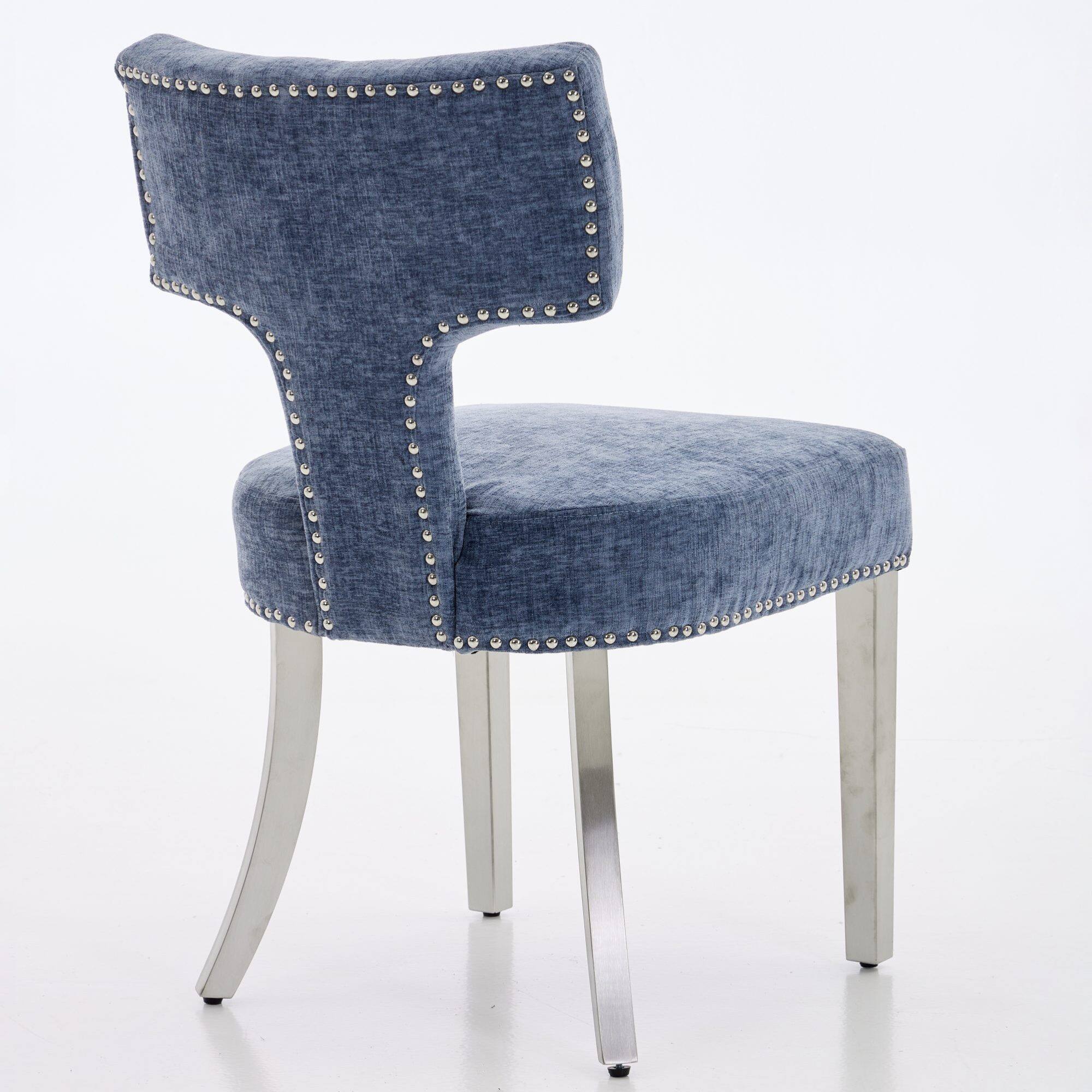 Alt View 2. GOODSILO - Modern Upholstered Dining Chairs Set of 2 with Curved Backrest and Stainless Steel Legs - Blue.