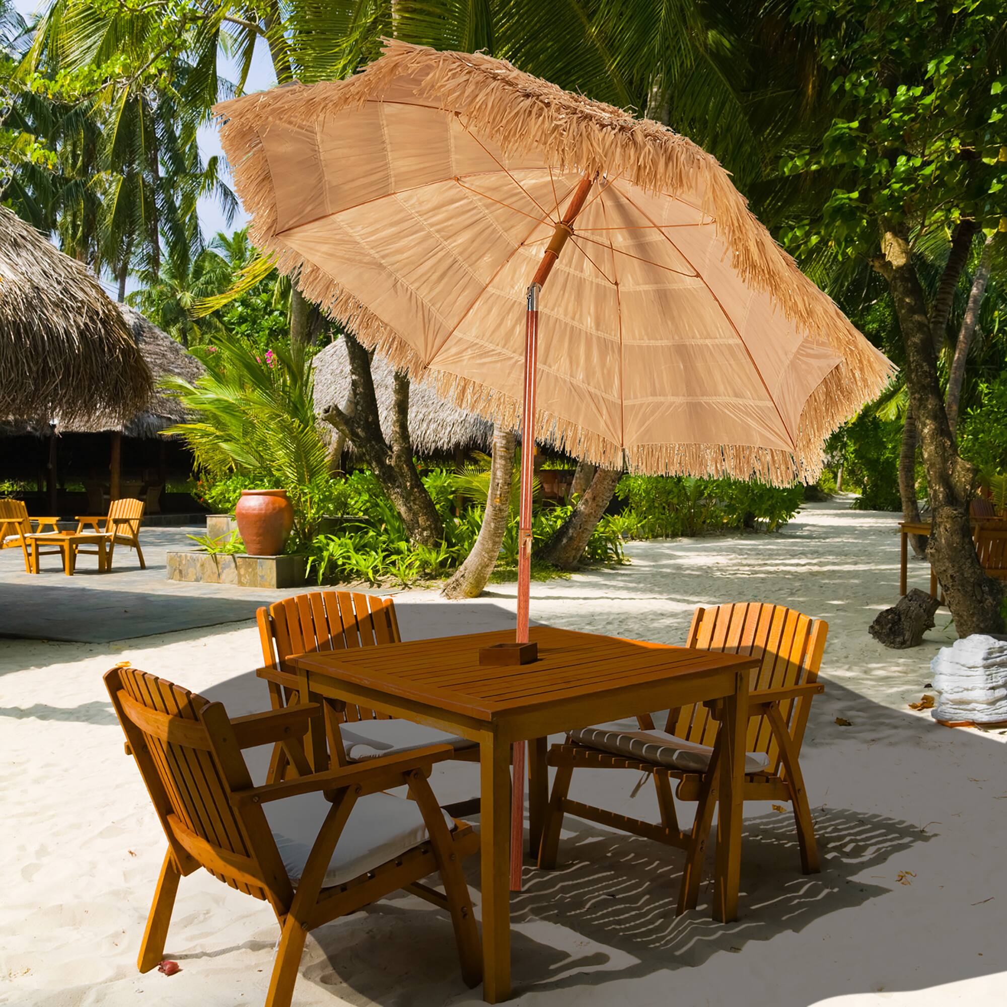 Alt View 5. Costway - 6.5 FT Thatched Beach Umbrella Tilt Tiki Hawaiian Patio Portable - Khaki.