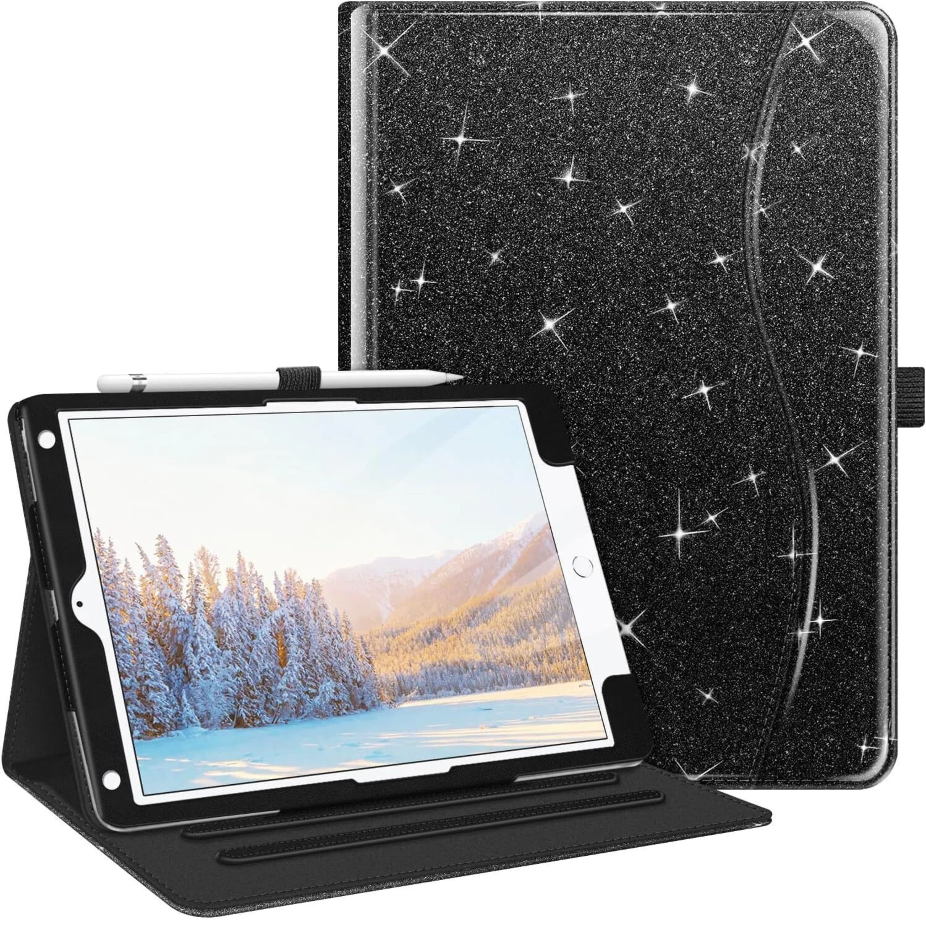 Front. Kitcheniva - Protective Stand Case For iPad 9th 8th 7th Generation 10.2 Inch With Pocket Holder Glittering Black - Glittering Black.