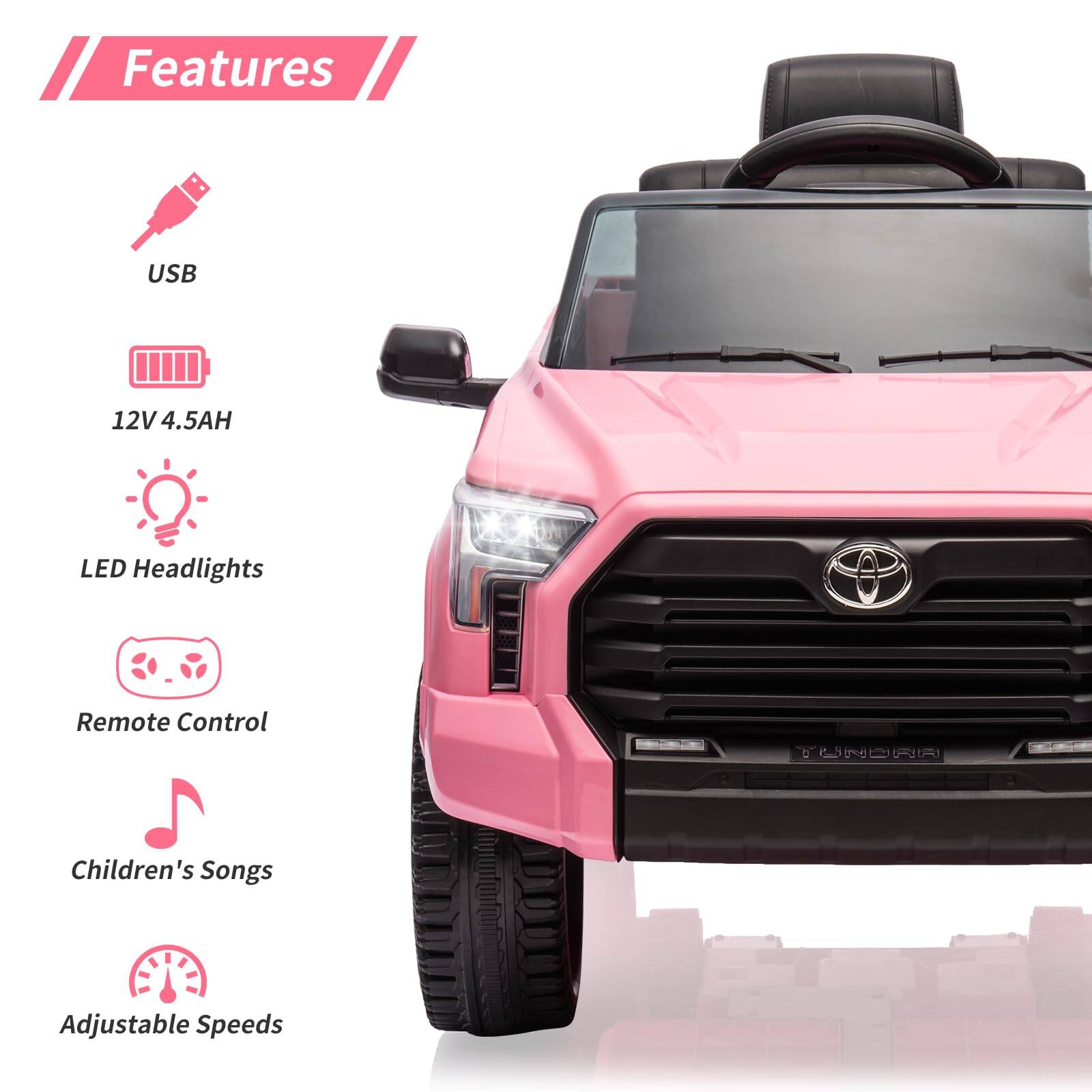 Features  
- USB  
- 12V 4.5AH  
- LED Headlights  
- Remote Control  
- Children's Songs  
- Adjustable Speeds