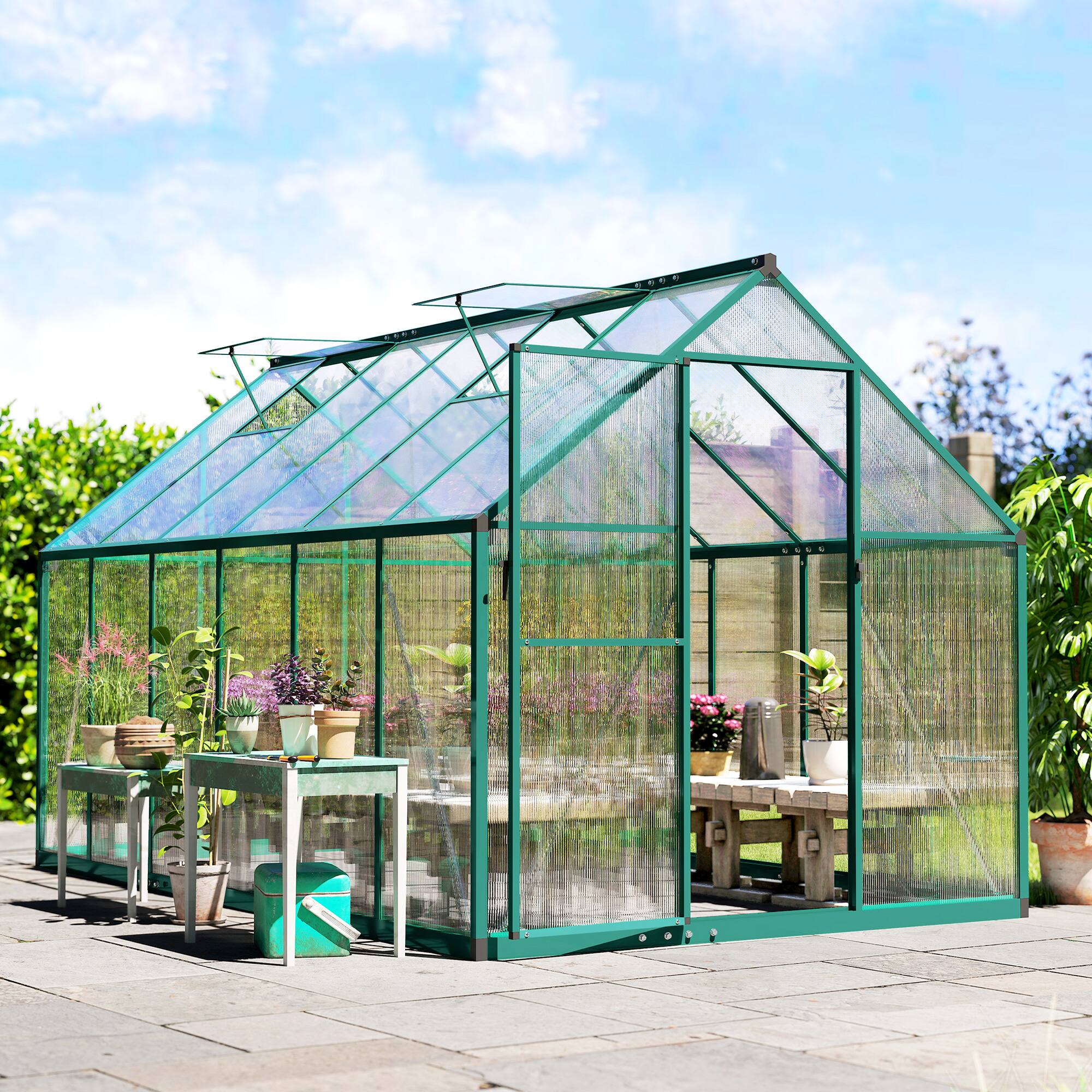 Alt View 7. Outsunny - Greenhouse with Swing Door and Two Adjustable Roof Vents, Aluminum Walk-in Greenhouse, 11x6 ft.
