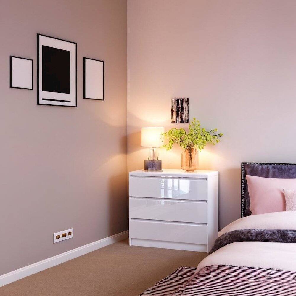Alt View 1. FurniFact - White 3 Drawer Dresser – Modern 3 Drawer Dresser for Bedroom, Closet, or Entryway – Sleek and Functional Three Drawer - White High Gloss, White High Gloss.