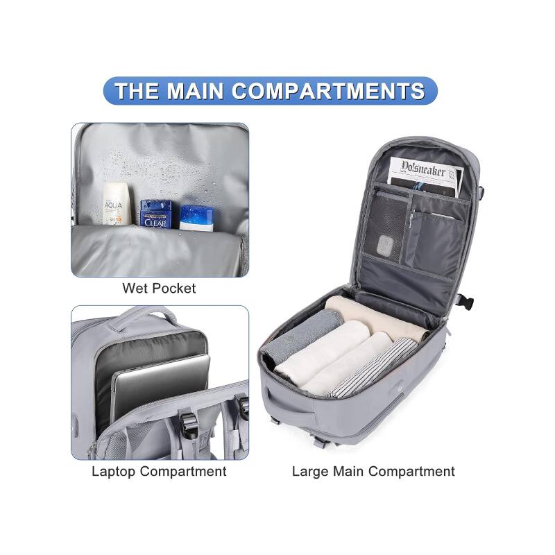 THE MAIN COMPARTMENTS

Wet Pocket
Laptop Compartment
Large Main Compartment

Dolsneaker
AQUA 2 CLEAR