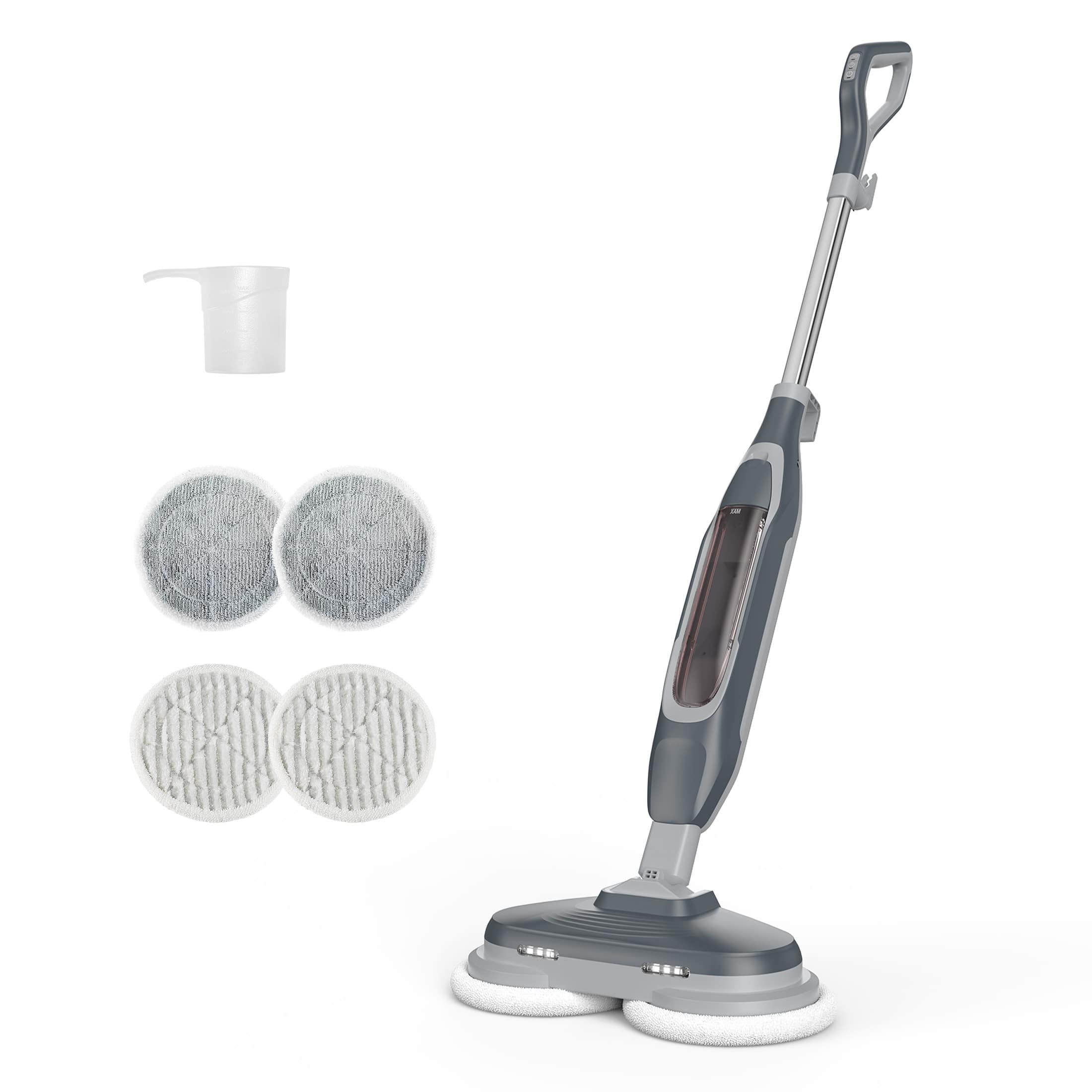 Sweetcrispy - All-in-One Steam Mop, Multi-Surface Cleaner with Rotating Pads, LED Lights, 4 Modes, Swivel Steering, 16.4 FT Cord - Gray