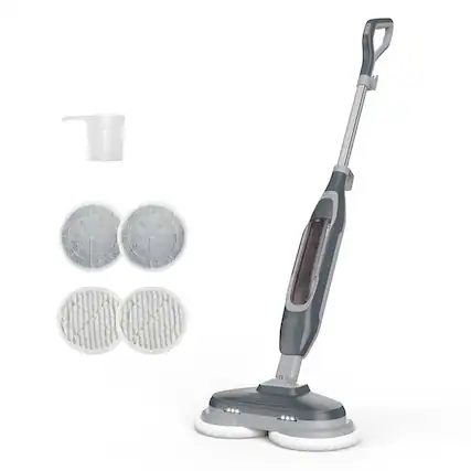 Front. Sweetcrispy - All-in-One Steam Mop, Multi-Surface Cleaner with Rotating Pads, LED Lights, 4 Modes, Swivel Steering, 16.4 FT Cord - Gray.