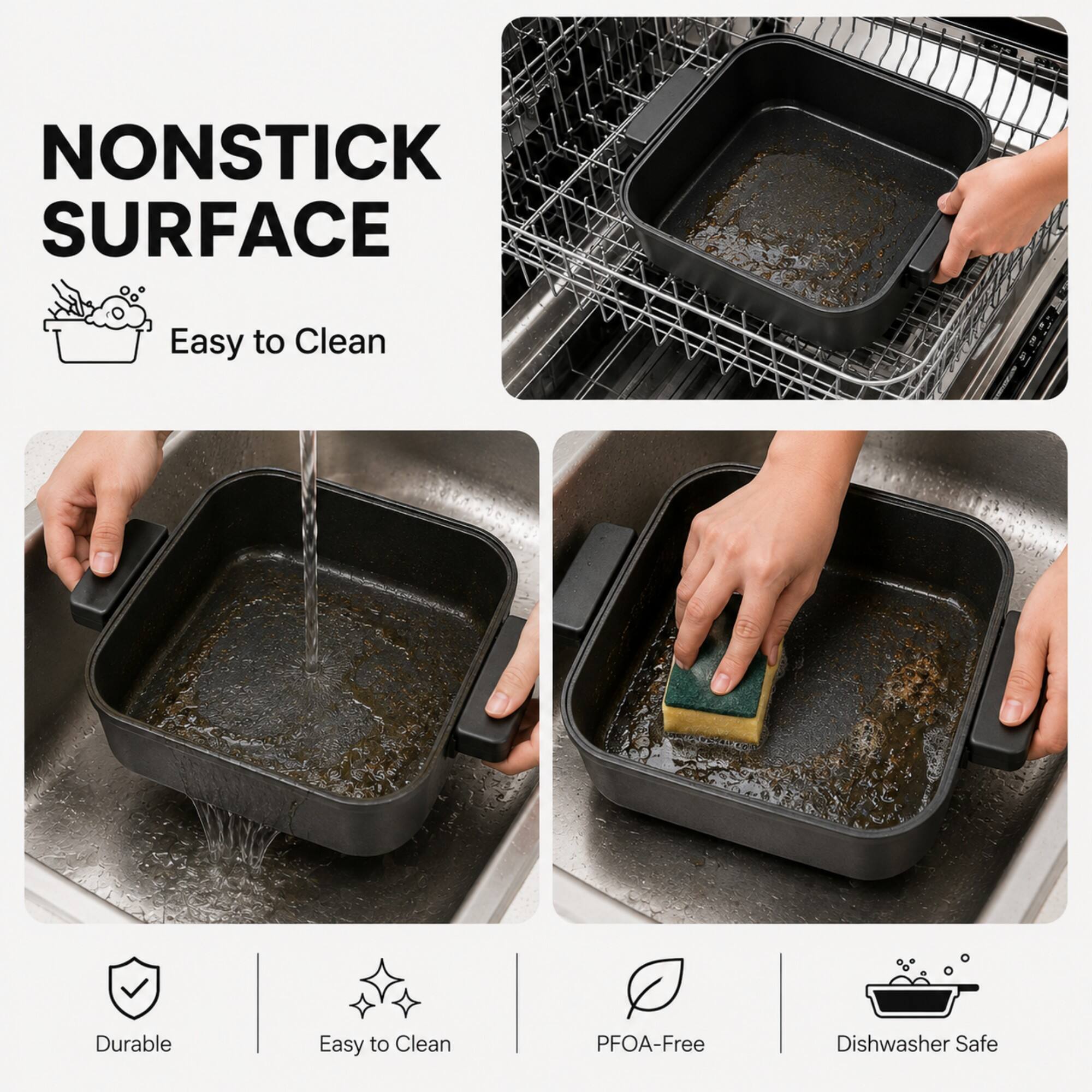 NONSTICK SURFACE  
Easy to Clean  
Durable  
PFOA-Free  
Dishwasher Safe