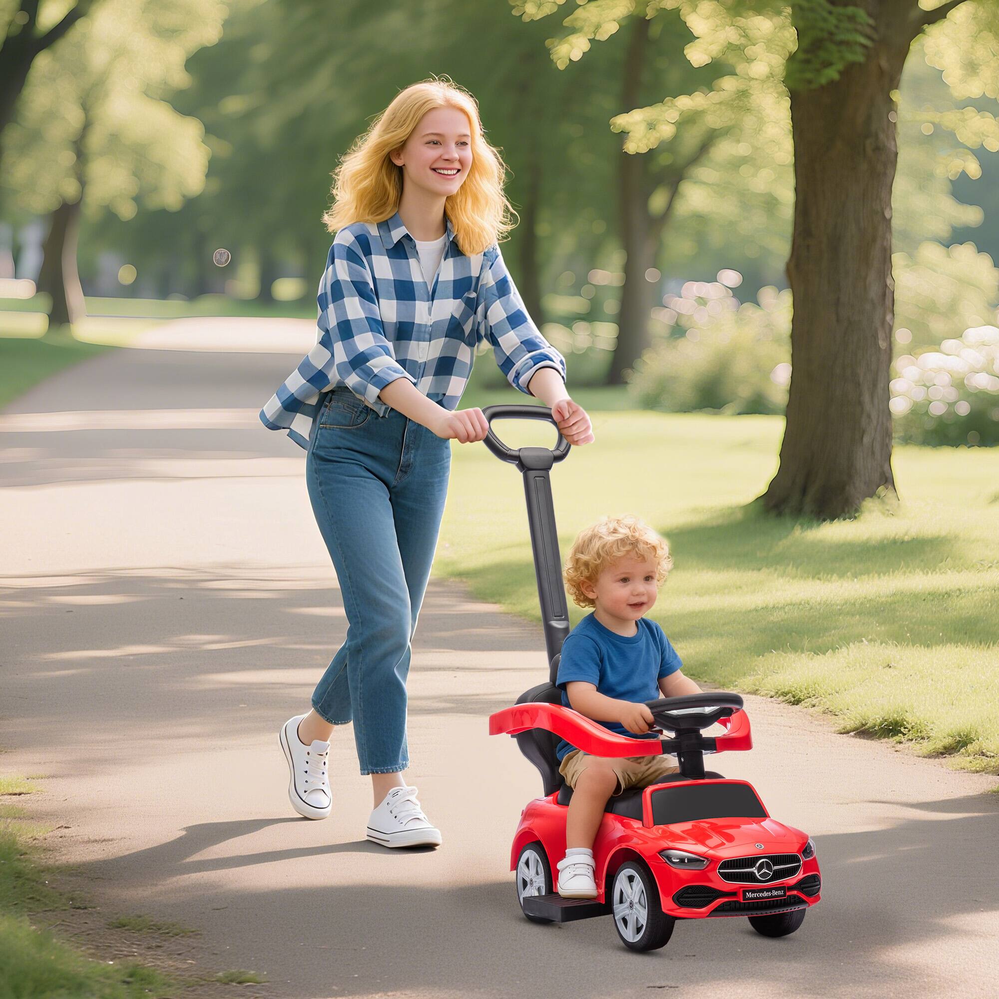 Alt View 1. Qaba - C-Class Licensed Ride-On Push Car, Baby Stroller Walking Car with Parent Control Handle - Red.