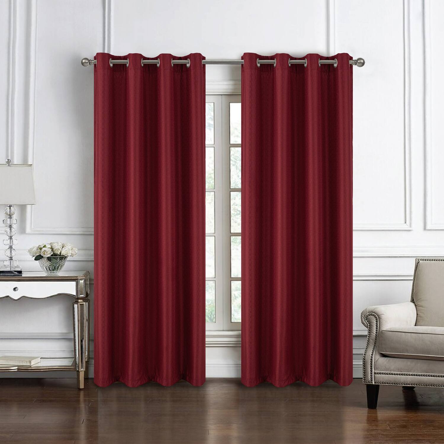 Angle. RT Designers Collection - RT Designers Collection 100% Polyester 140 GSM Sedona Jacquard Grommet Curtain Panel 54" x 84" Burgundy - Burgundy.