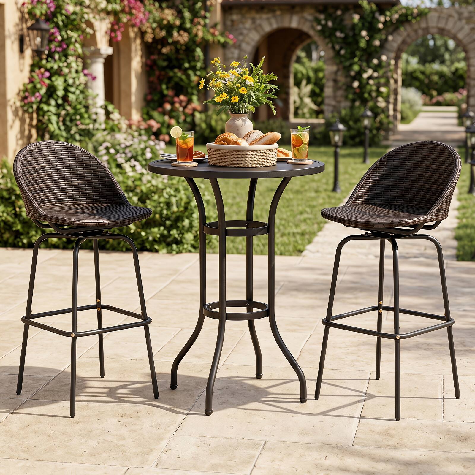 Alt View 3. Costway - Costway 4 PCS 30" Patio Swivel Bar Stools with 400 LBS Capacity Metal Frame, Contoured Seat - Mix Brown.