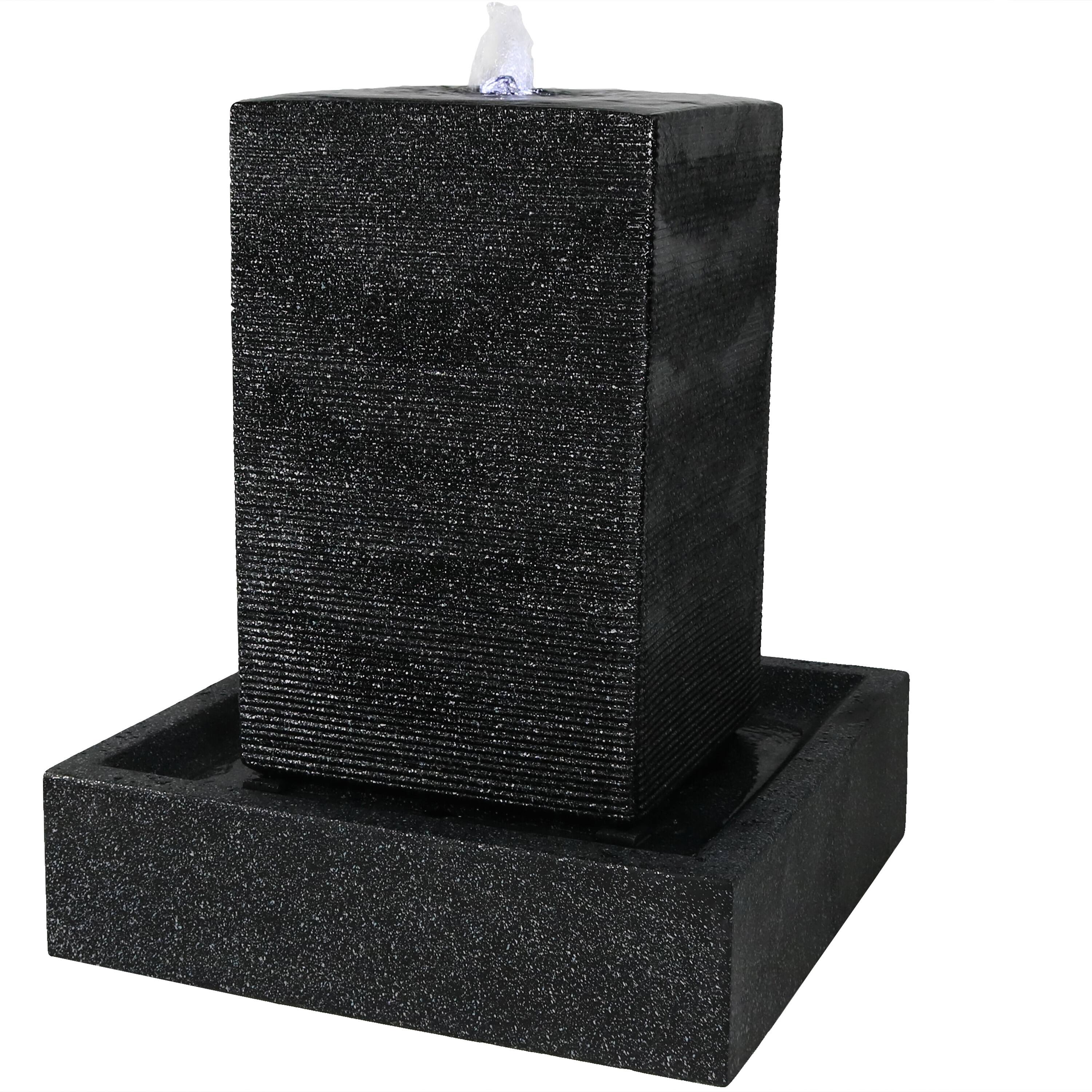 Front. Sunnydaze - Large Pillar Outdoor Water Fountain with LED Lights - 40 in - Dark Grey.