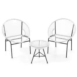 Boyel Living - 3 Pieces Patio Acapulco Furniture Bistro Set with Glass Table 32.5-in L x 28.5-in W x 26.0-in H - White