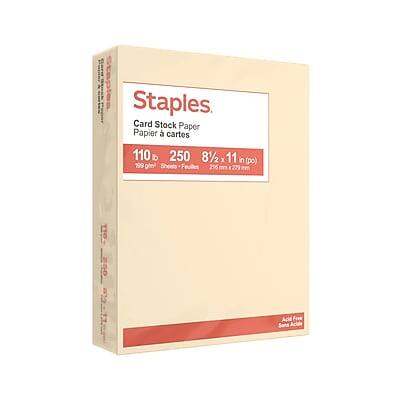 Staples  
Card Stock Paper  
Papier à cartes  

110 lb  
250 Sheets  
8½ x 11 in (216 g/m²)  
199 gsm  
216 g/m²  
27 Acid Free  
Sans Acide
