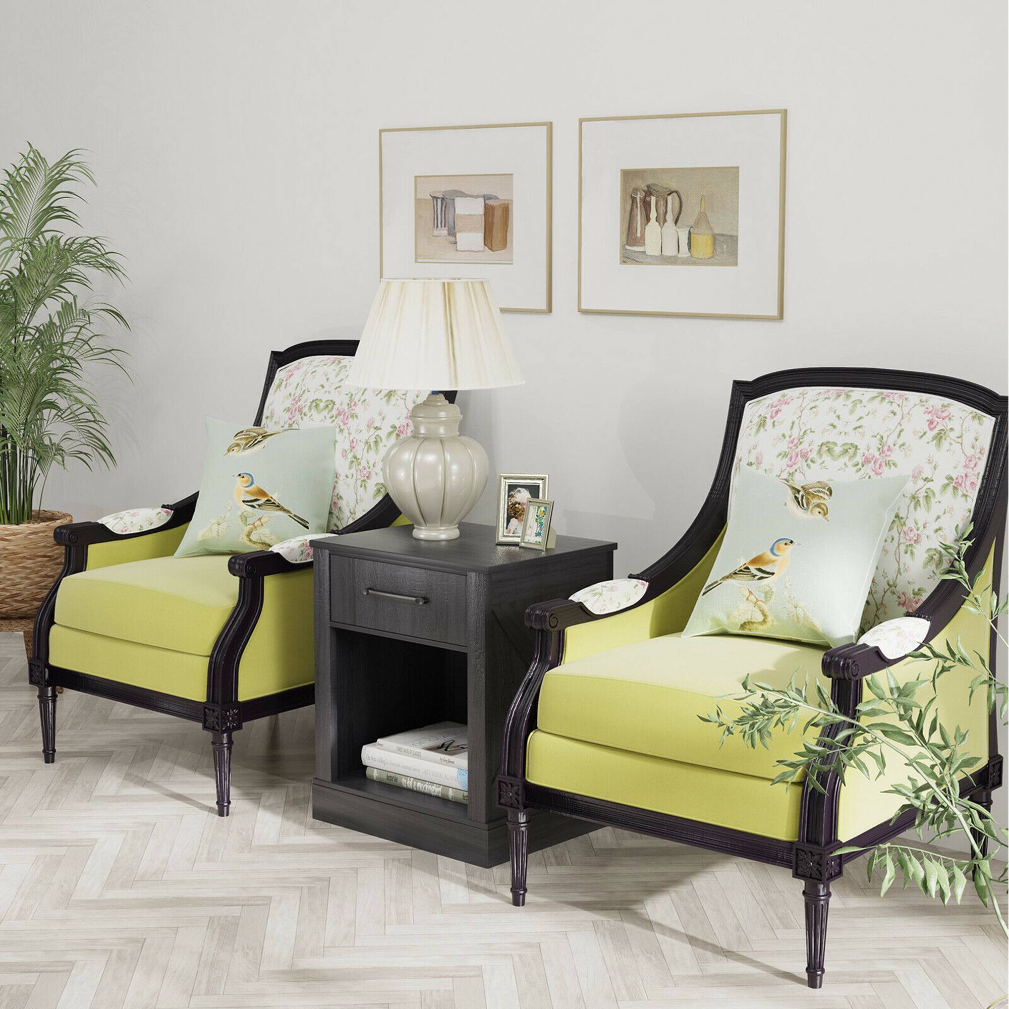 Alt View 14. Costway - Nightstand with Drawer and Shelf Rustic Wooden Bedside Table Bedroom - Black.