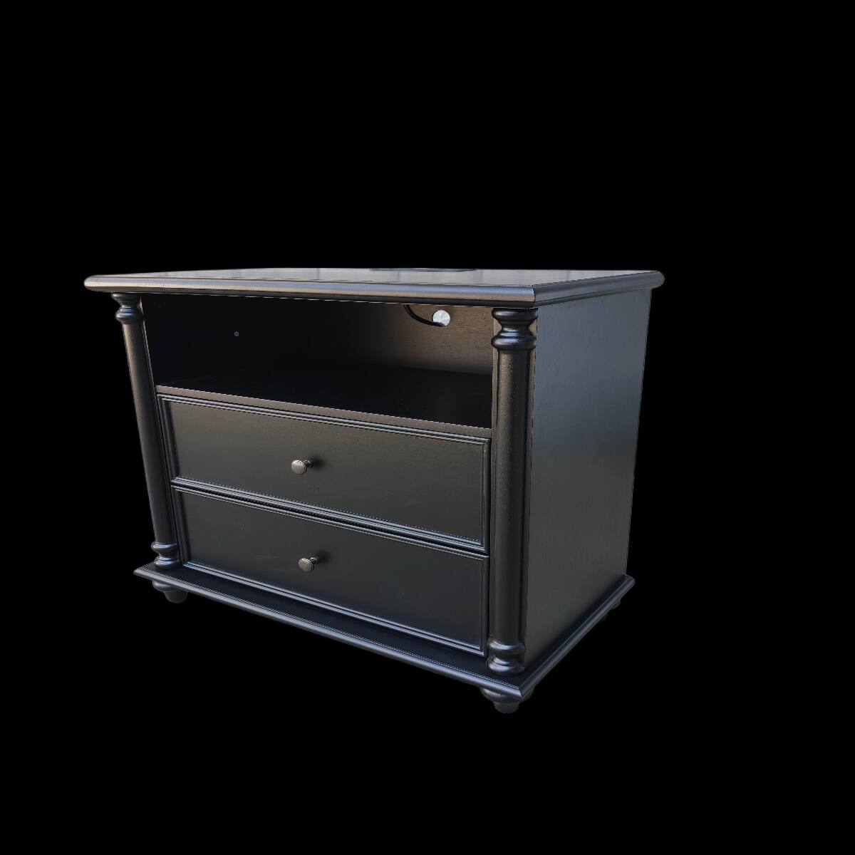 Alt View 2. Loheer - Loheer Black Nightstand with Charging Station, Two Drawers, Solid Wood Legs - Black.