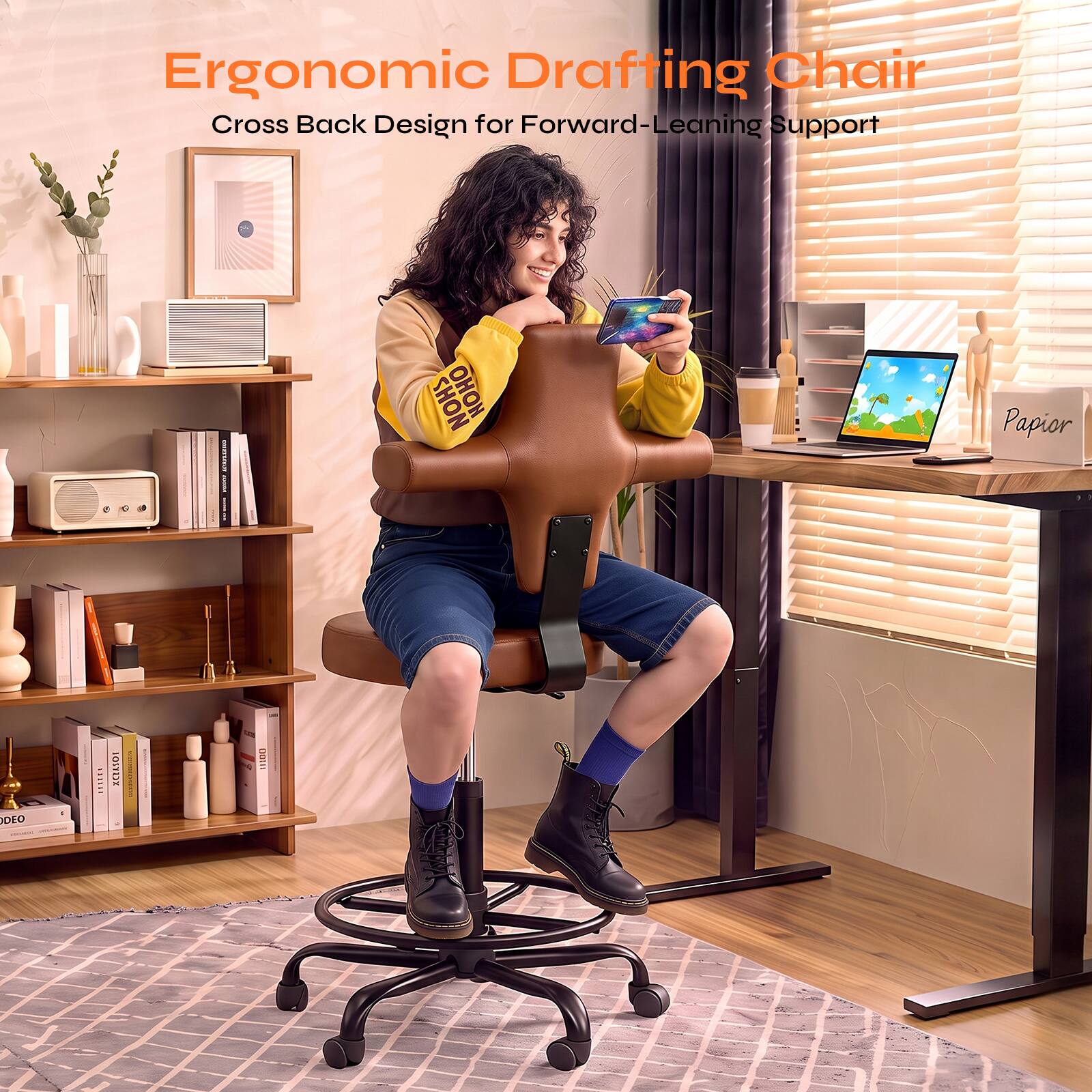 Ergonomic Drafting Chair  
Cross Back Design for Forward-Leaning Support