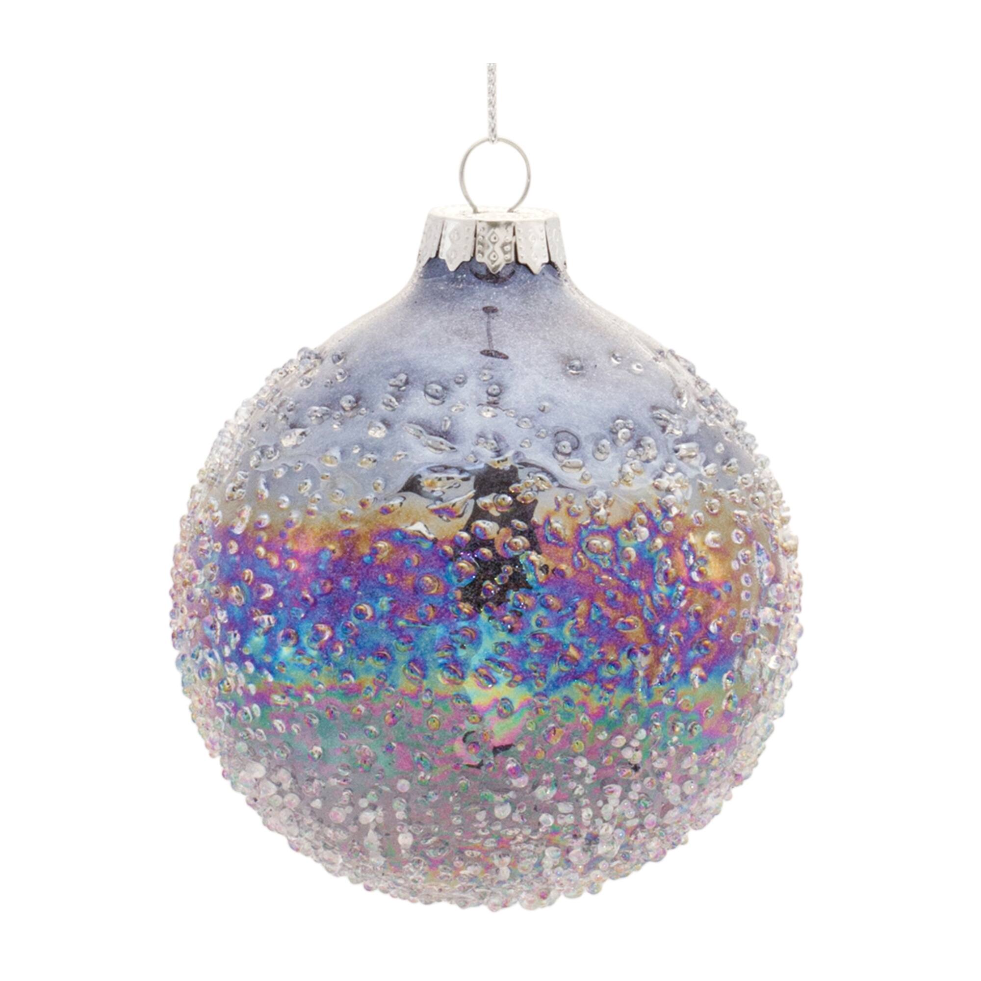 Alt View 2. BreeBe - Irredescent Glass Ball Ornament (Set of 12) - Silver, Blue, White.