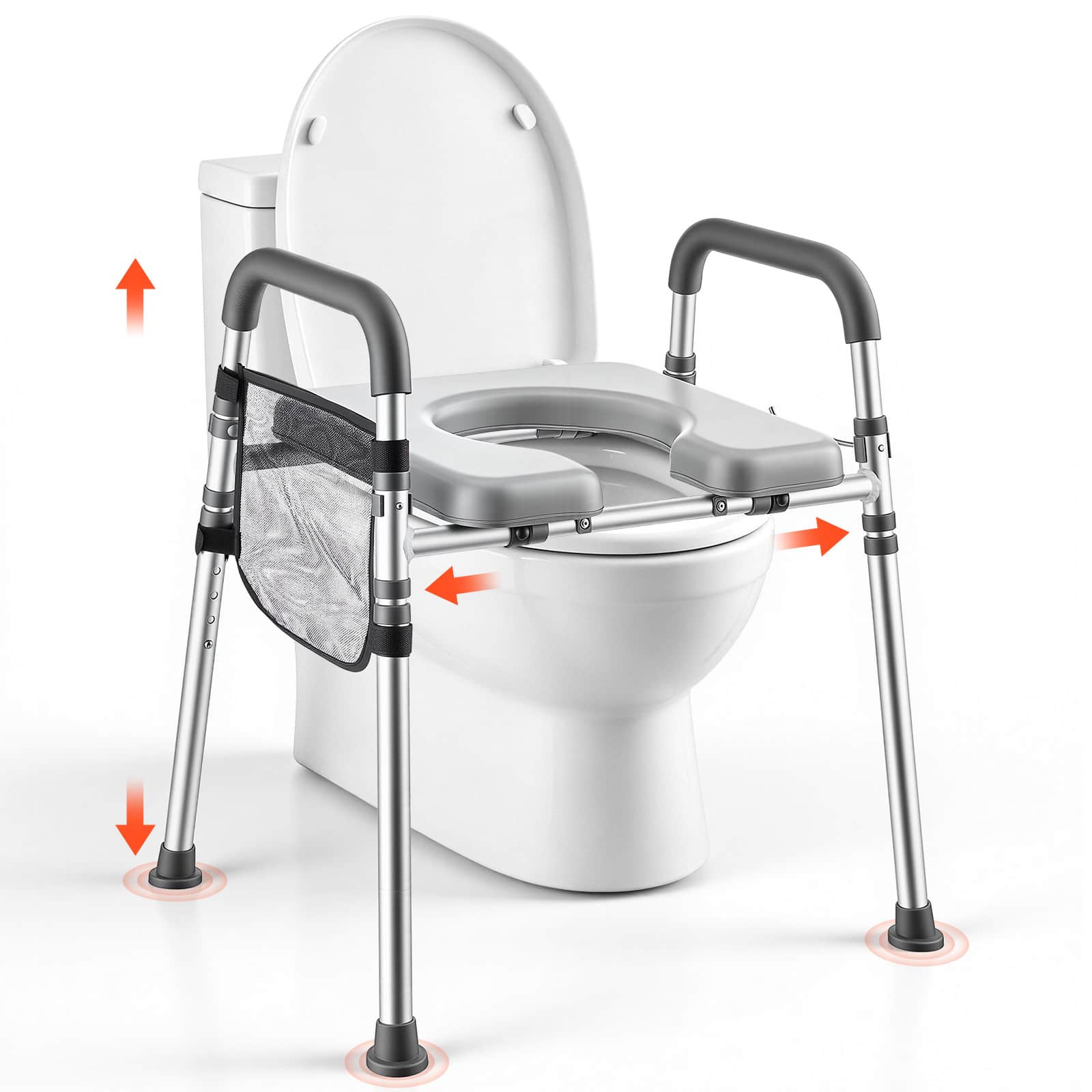 VEVOR - Raised Toilet Seat with Handles 350 lb Handicap Elevated Toilet Riser, for Seniors, Elderly & Disabled, Adjustable - Silver