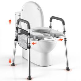 VEVOR - Raised Toilet Seat with Handles 350 lb Handicap Elevated Toilet Riser, for Seniors, Elderly & Disabled, Adjustable - Silver