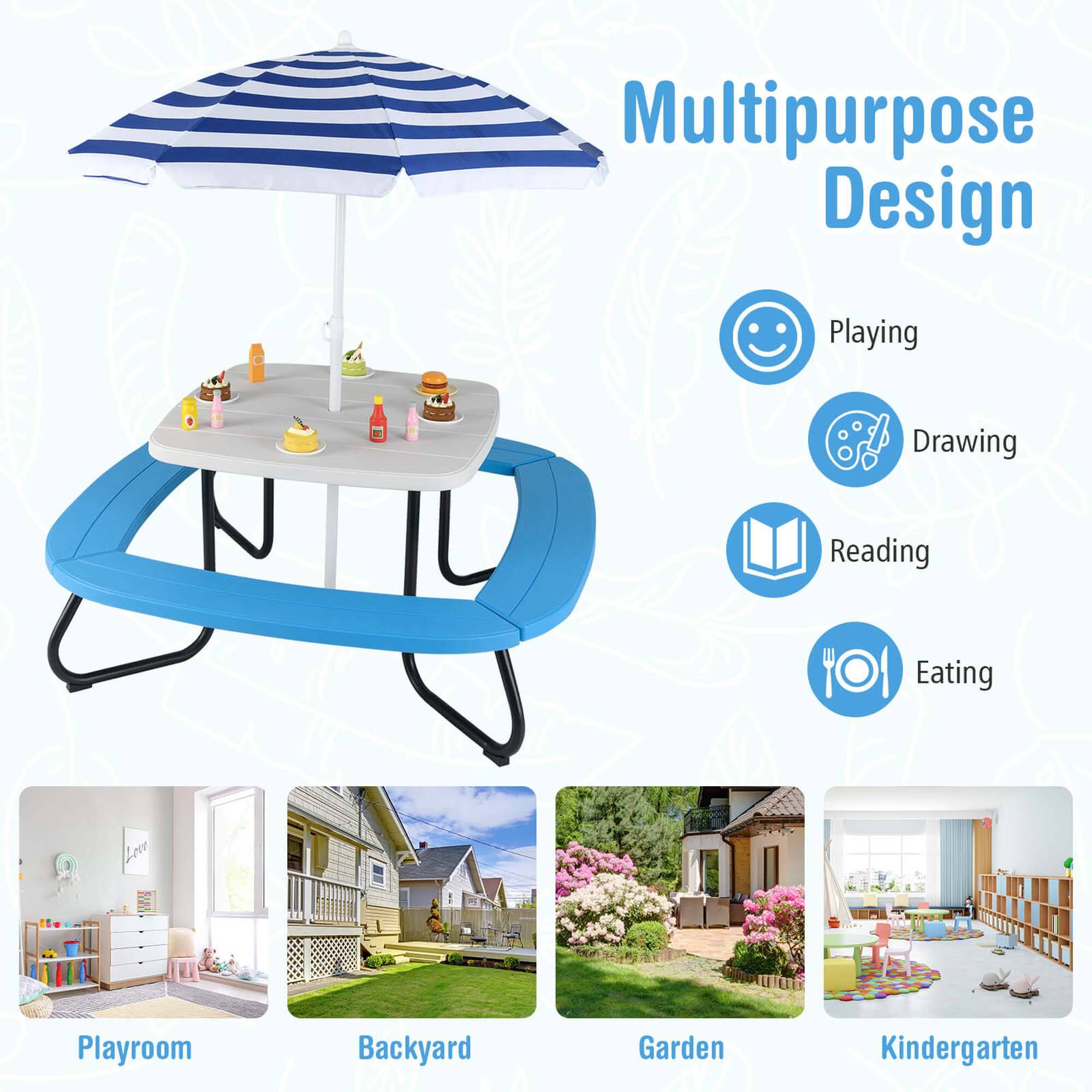 Multipurpose Design  
Playing  
Drawing  
Reading  
Eating  

Playroom  
Backyard  
Garden  
Kindergarten