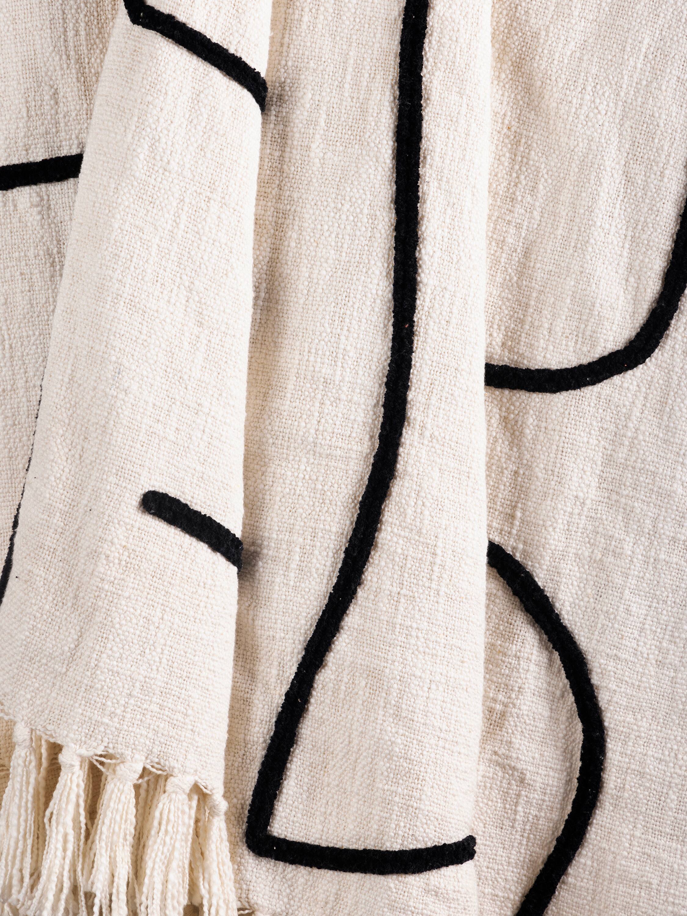 Left. GAURI KOHLI - Slovenia Throw Blanket - Shades of ivory and black.