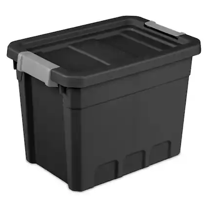 Front. Sterilite - Sterilite 7.5 Gal Rugged Industrial Storage Totes w/ Latch Lids, Black (18 Pack) - Black.