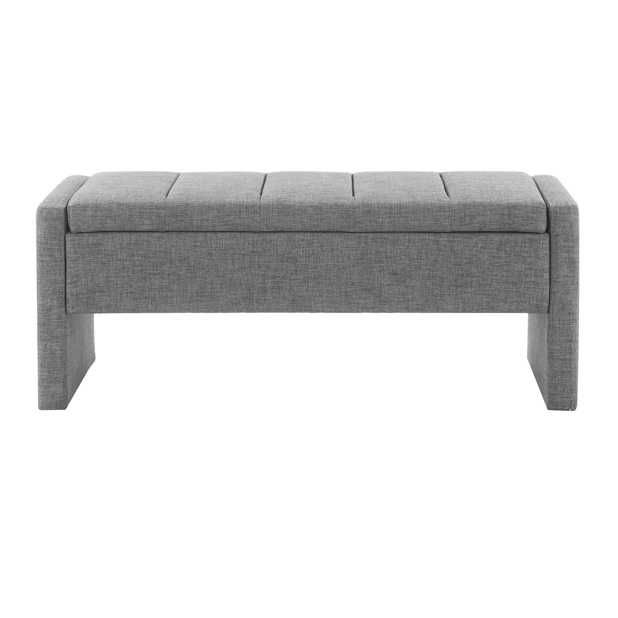 Back. GOODSILO - Upholstered Storage Bench with Comfortable Linen Fabric, Multi-Functional Footrest Ottoman for Living Spaces - DARK GREY.
