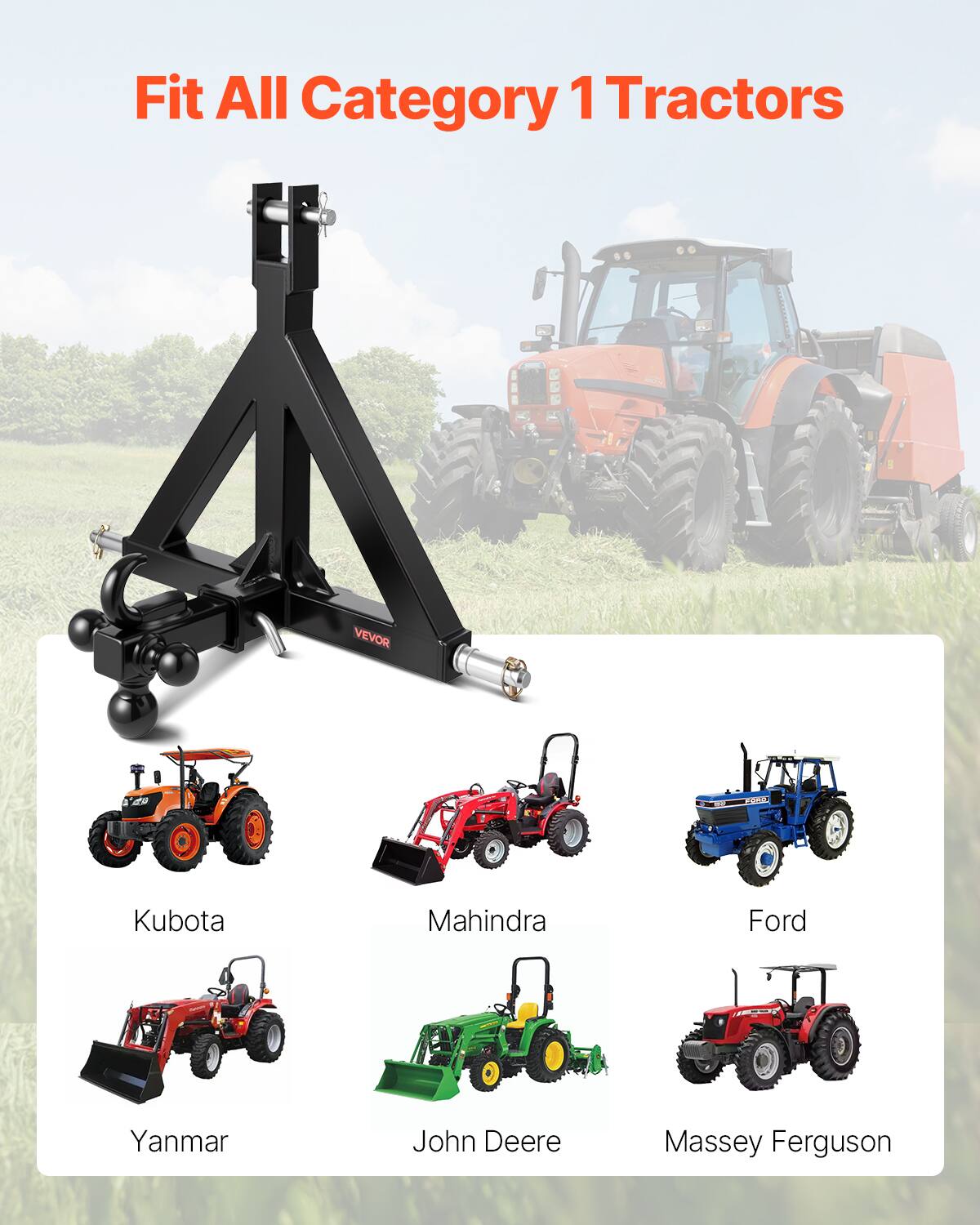 Fit All Category 1 Tractors

- Kubota
- Mahindra
- Ford
- Yanmar
- John Deere
- Massey Ferguson
