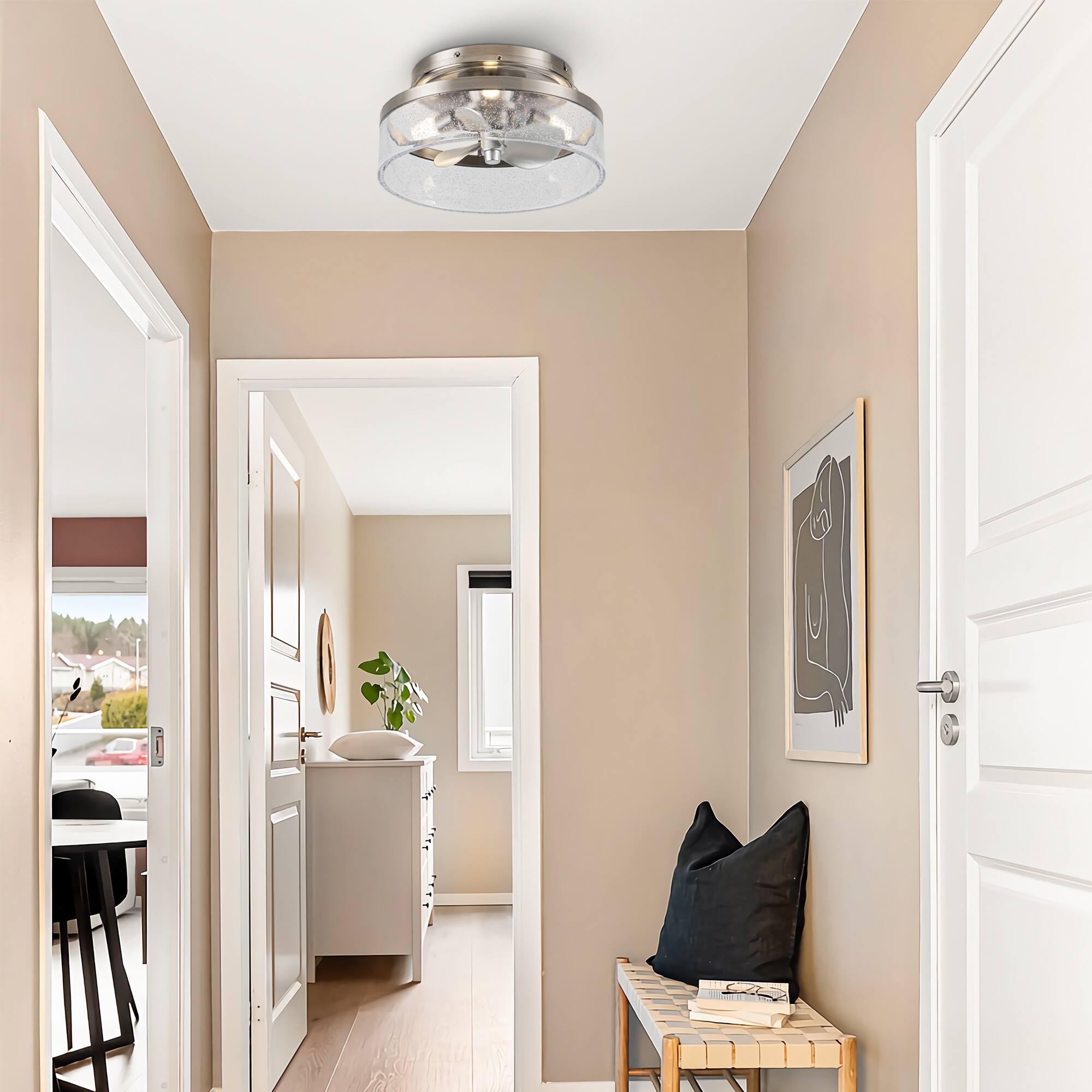 Angle. Parrot Uncle - 12.6" Modern Satin Nickel Flush Mount Small Ceiling Fan with Light and Remote - Nickel.