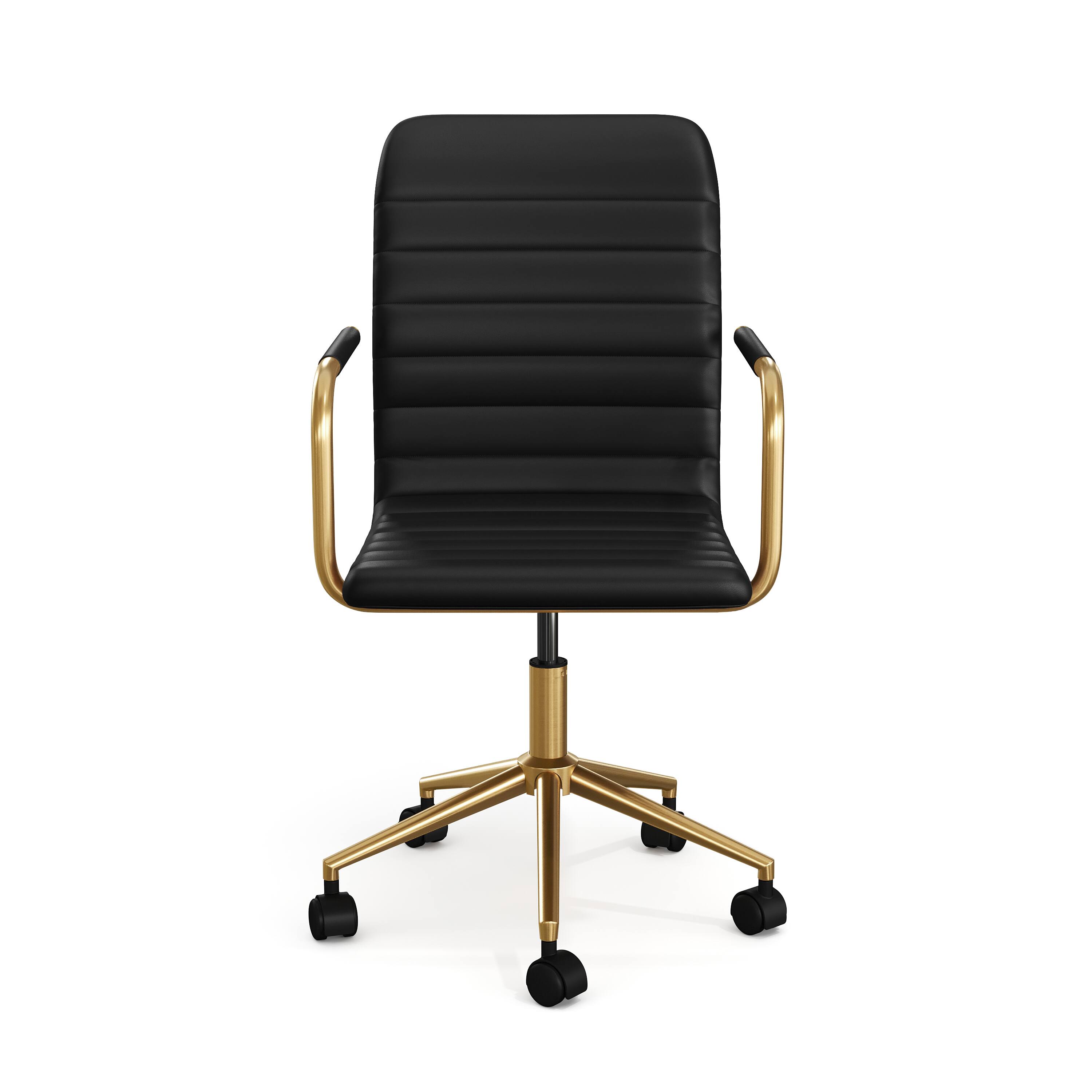 Alt View 10. Martha Stewart - Taytum Upholstered Swivel Home Office Chair with Integrated Armrests - Black Faux Leather/Polished Brass Frame.