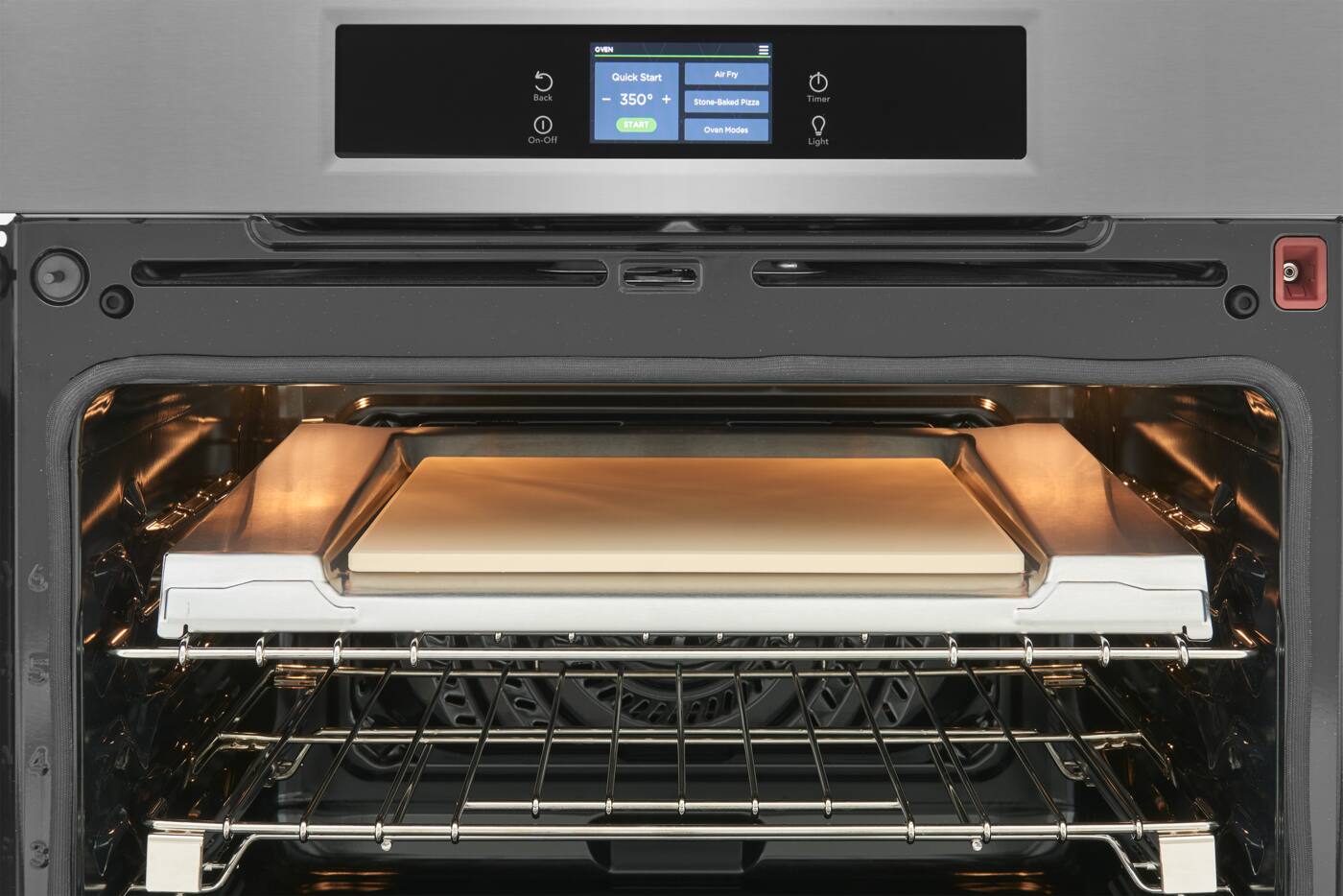 GEN Back Quick Start I 350° + Air Fry Stone-Baked Pizza Timer I On-Off START Oven Modes Light