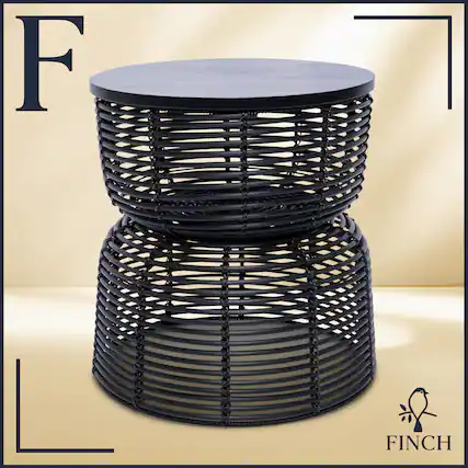 Front. Finch - Finch Wyred Hourglass Side Table, Black - Black.
