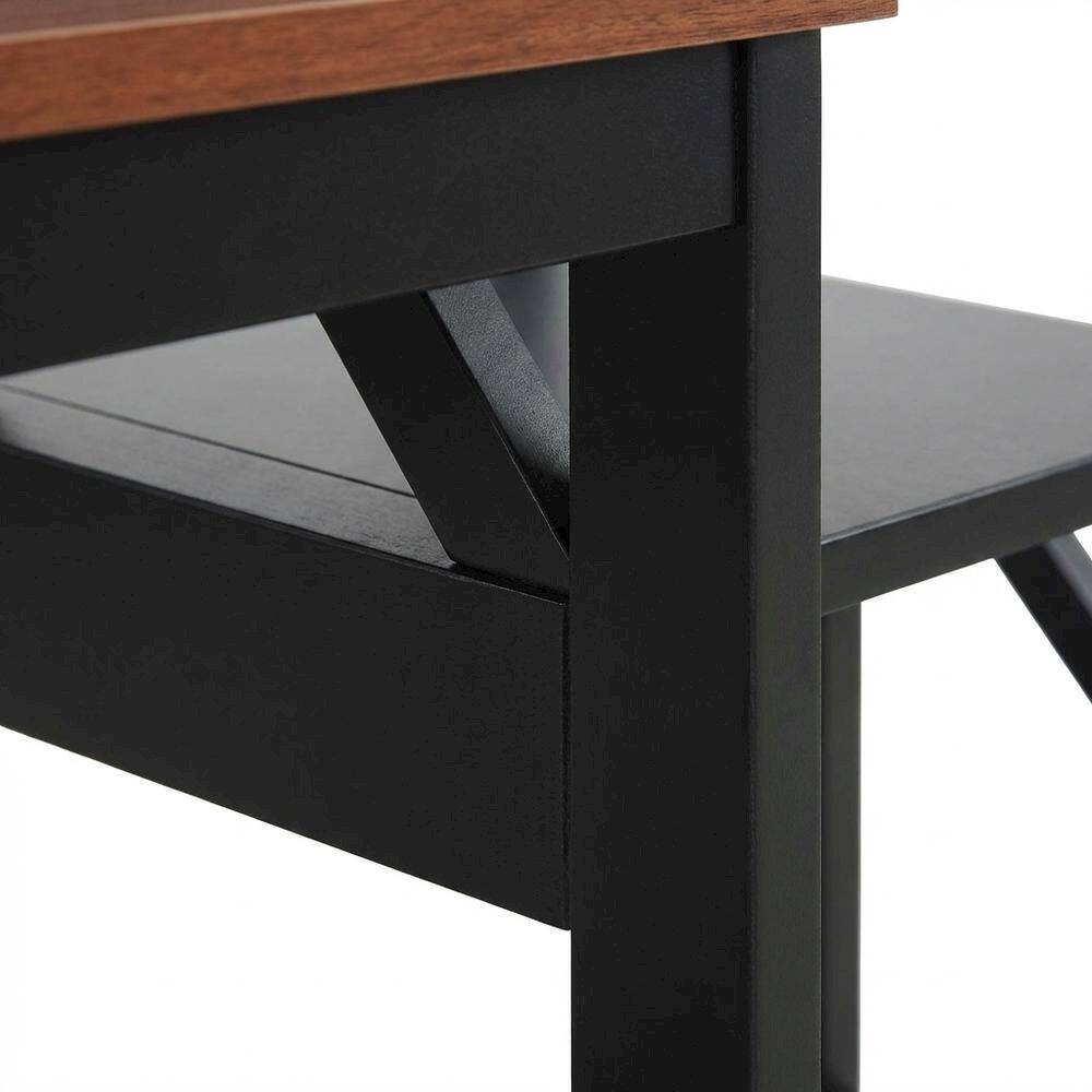 Alt View 2. FurniFact - Cherry finish end table with shelves and transitional coastal style - Black.