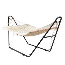 Winado - 10 FT Hammock Set, Hammock with Stand, Rope Hammock, Pillow, Pad, Adjustable Steel chains for Outdoor Garden Backyard - Black & Off white