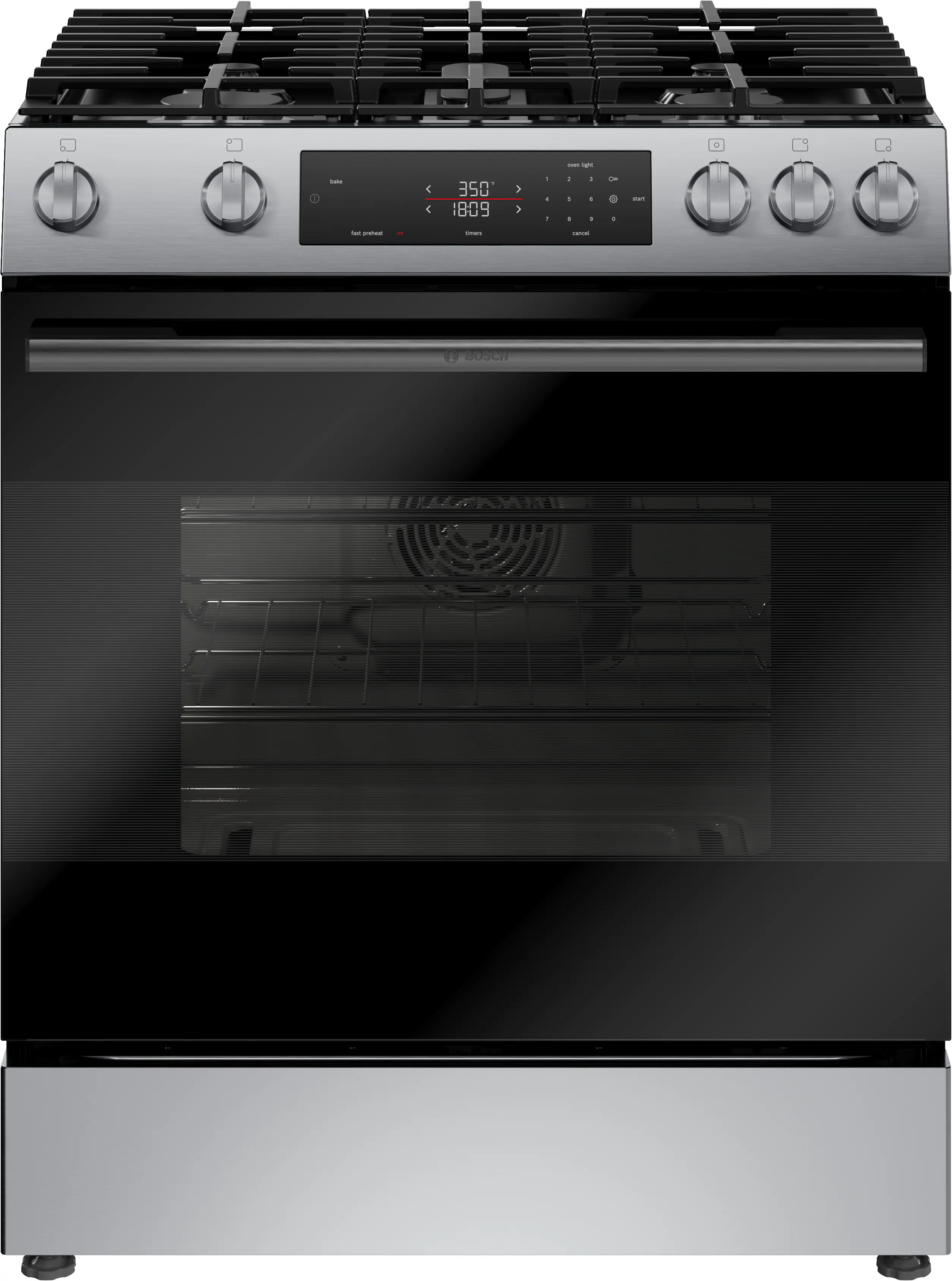 Bosch - 100 Series 5.8 Cu. Ft. Slide-In Gas Range with Self Clean and Steam Assist - Stainless Steel