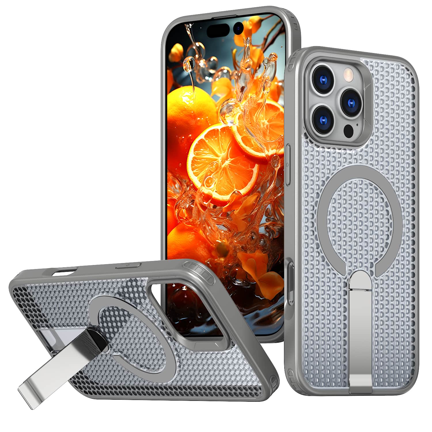 Dteck - Rugged Magnetic Case for Apple iPhone 16 Pro Max with Kickstand,Shock-absorbent Heavy Duty Heat Dissipation Back Cover - Gray price history on PriceWatchPro