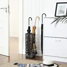 Songmics Home - Umbrella Stand, Umbrella Holder for Entryway, Steel Square Umbrella Rack Organizer Freestanding - Black