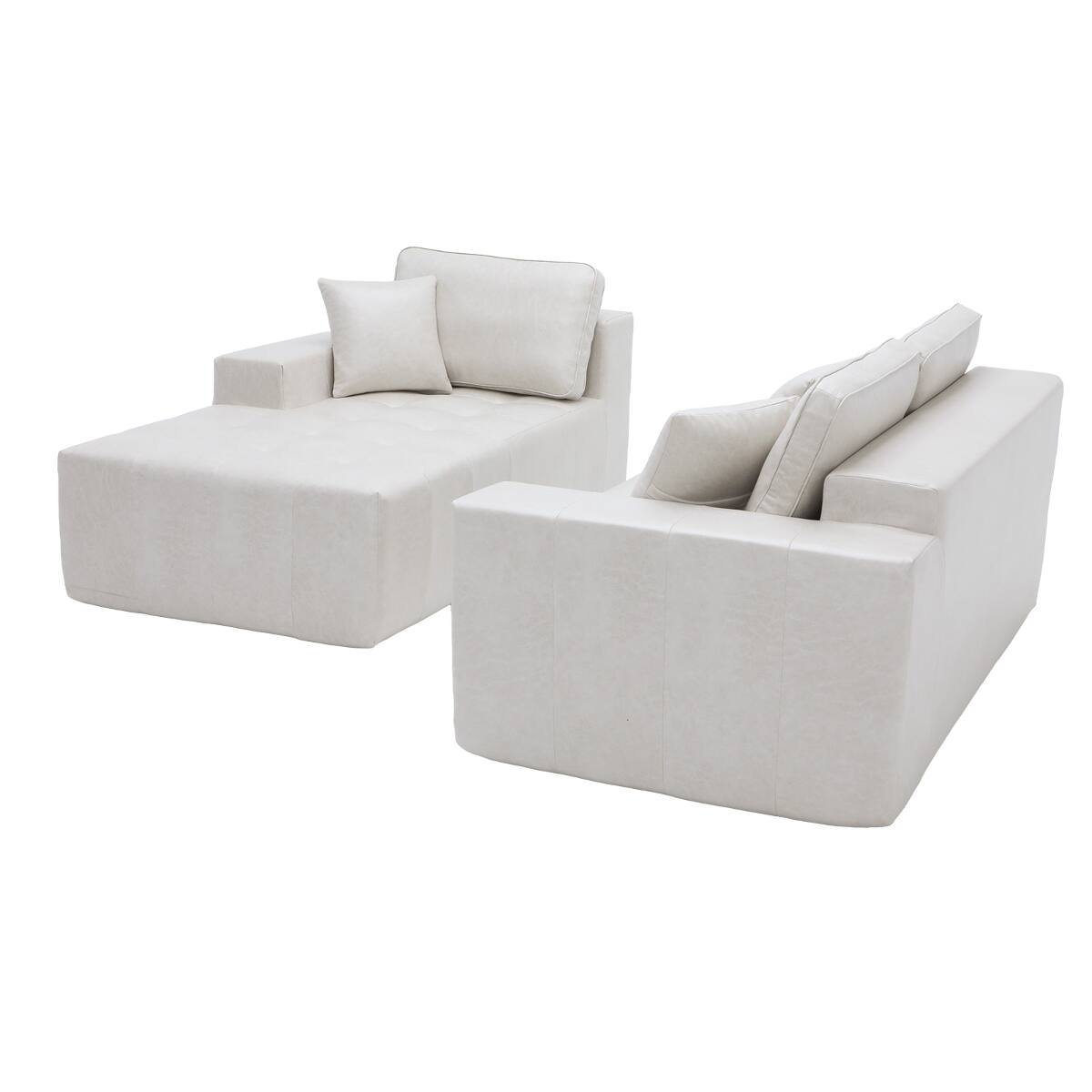 Alt View 4. Ropilly - Ropilly Beige Faux Leather Sectional Sofa, L Shaped Corner Chaise Couch, Convertible Sofa Bed - Beige.